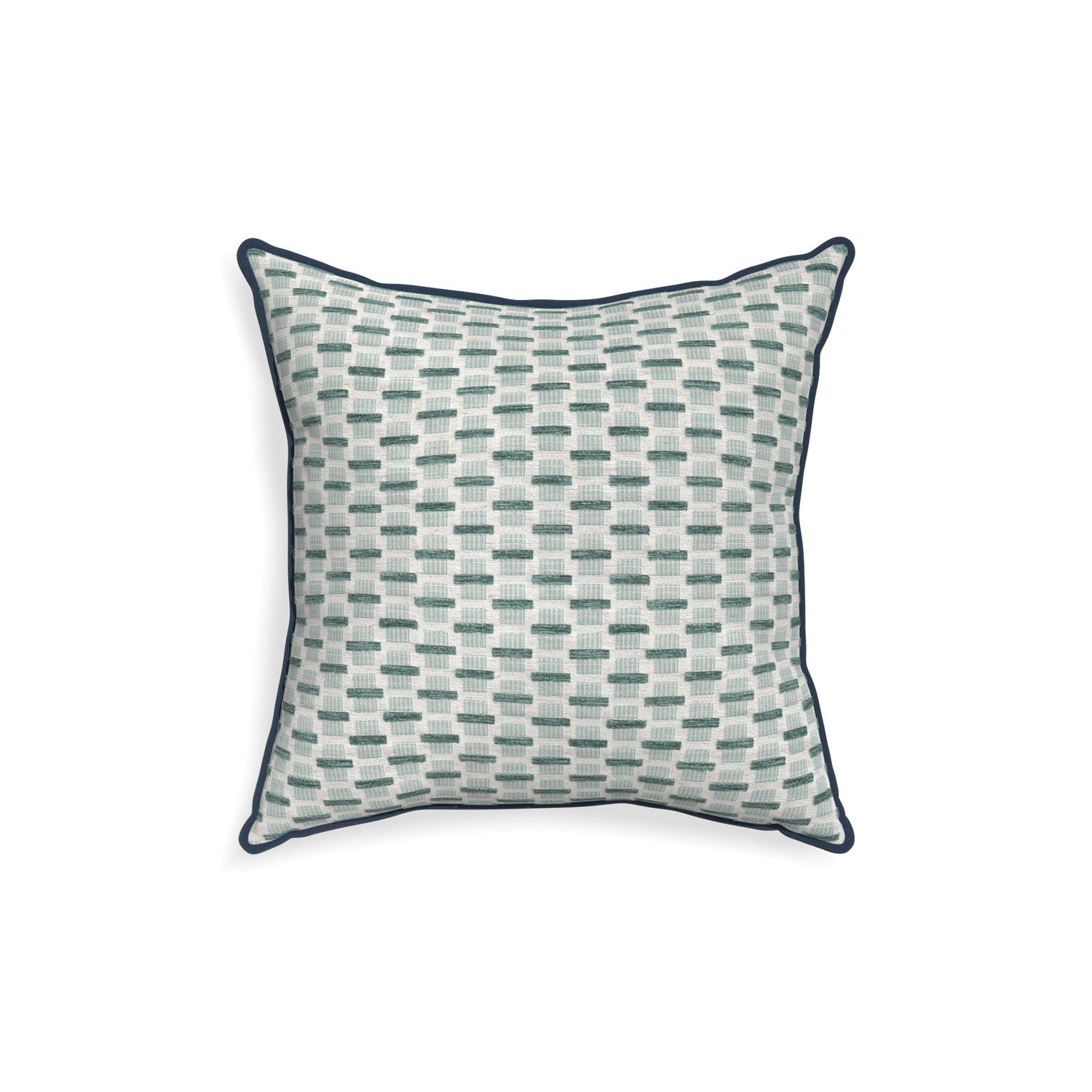 18-square willow mint custom green geometric chenillepillow with c piping on white background