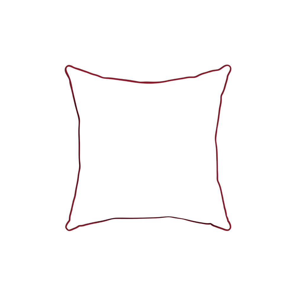 18-square ruby moss custom pillow with cherry piping on white background
