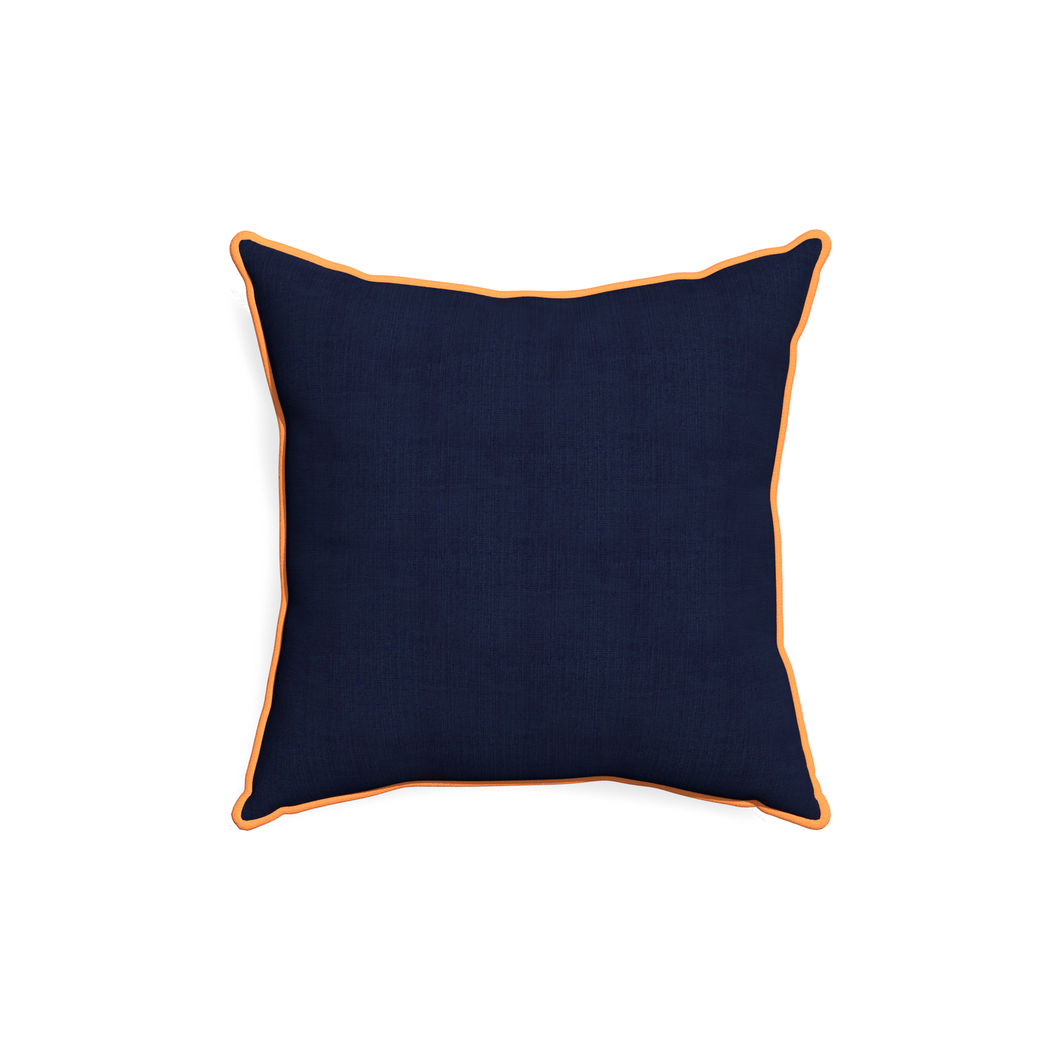 18-square midnight custom navy bluepillow with clementine piping on white background