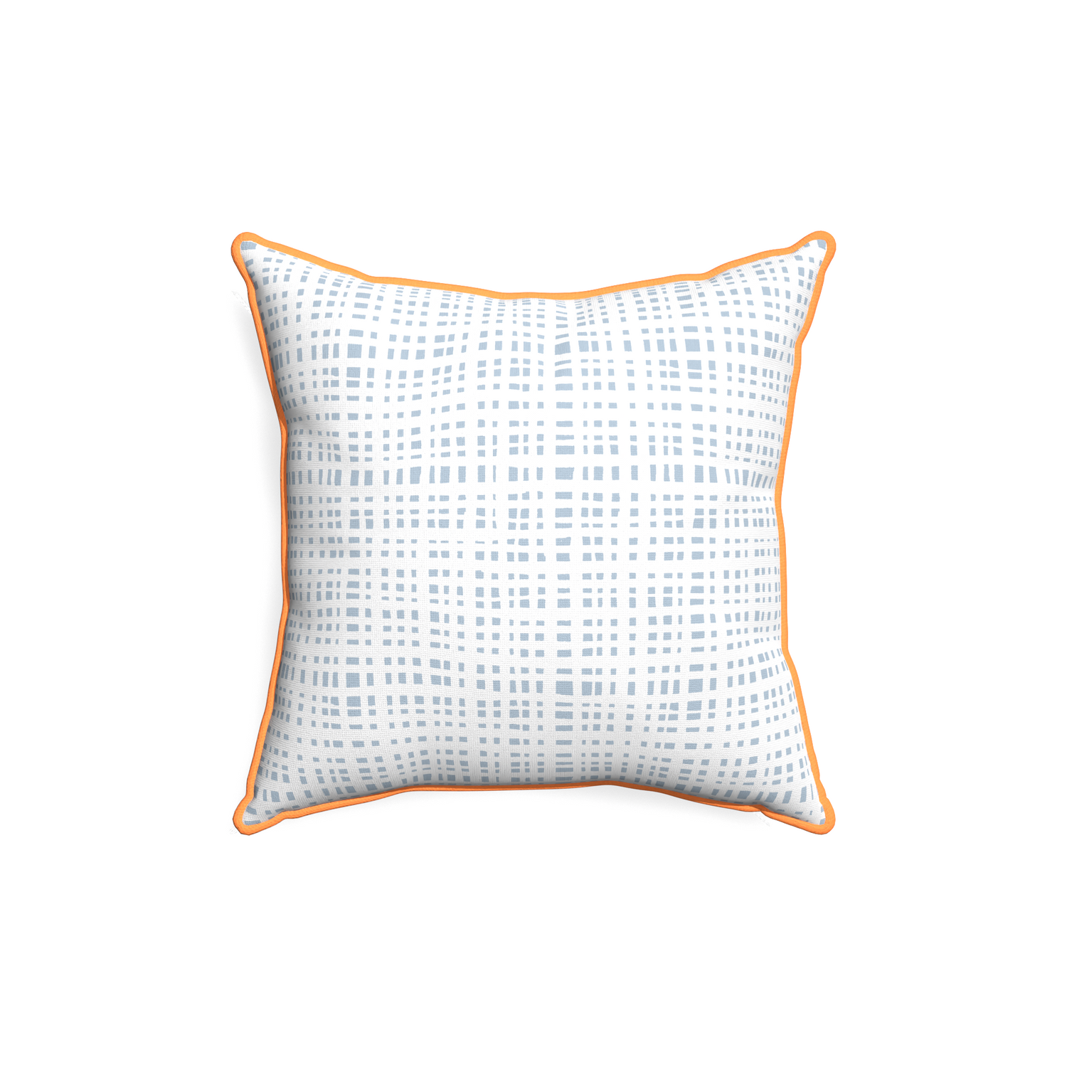 18-square ginger custom plaid sky bluepillow with clementine piping on white background