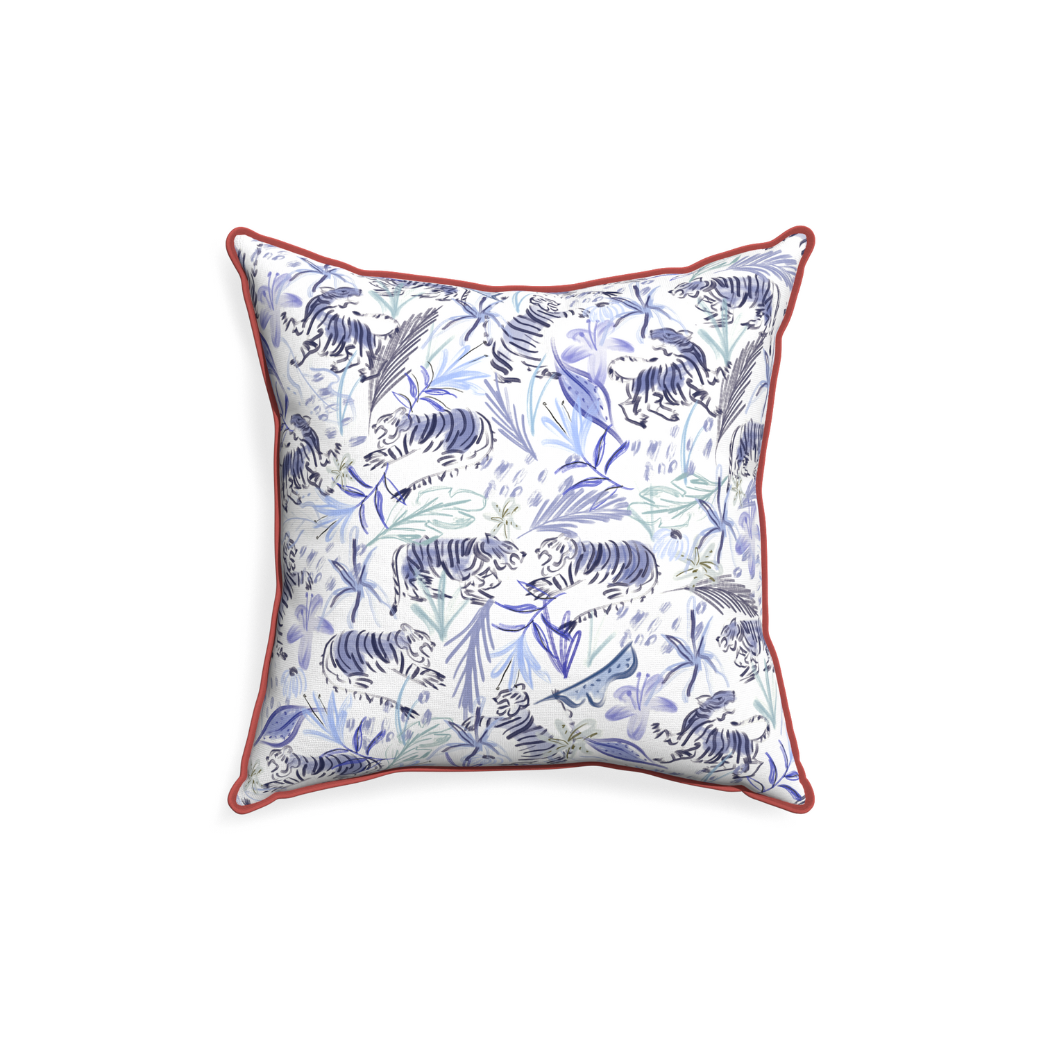 18-square frida blue custom blue with intricate tiger designpillow with c piping on white background