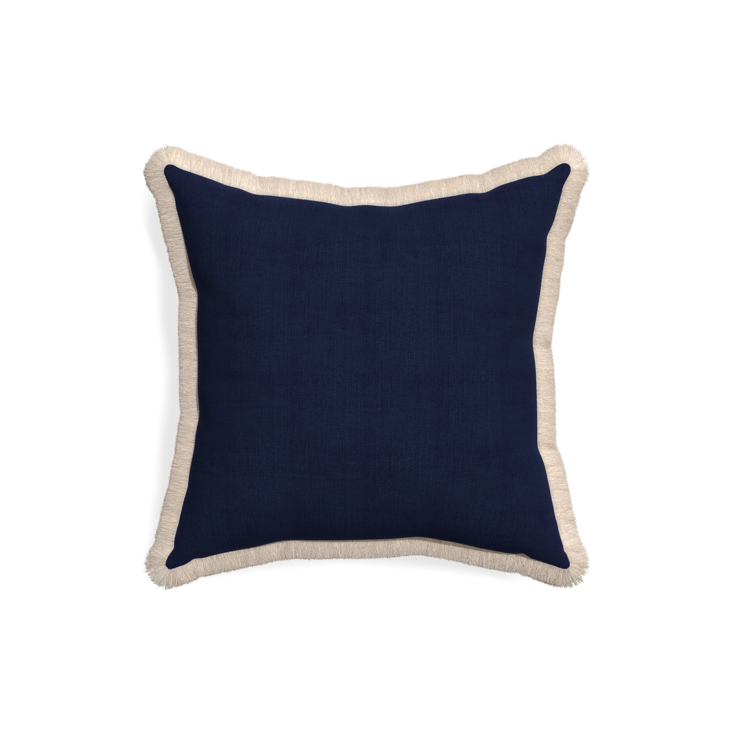 18-square midnight custom navy bluepillow with cream fringe on white background