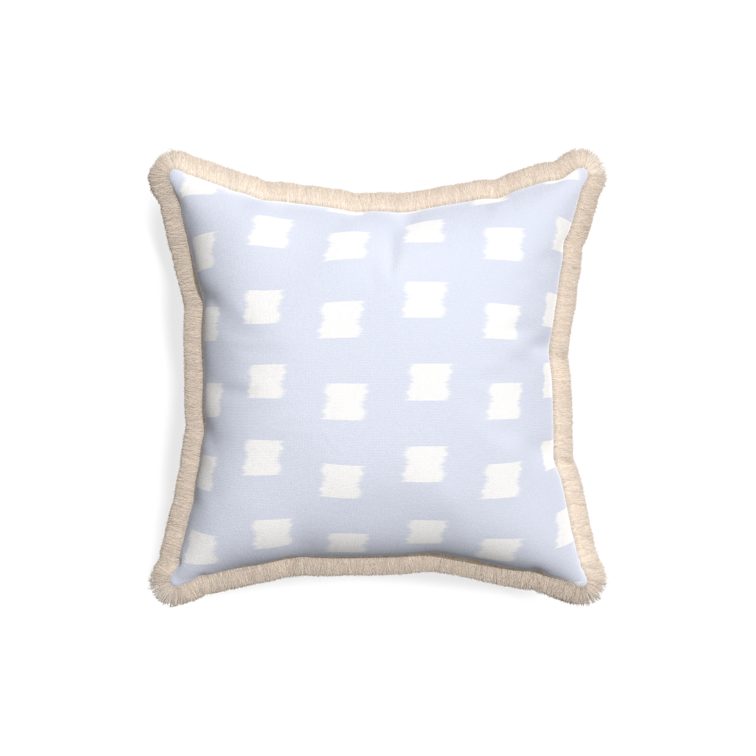 18-square denton custom sky blue patternpillow with cream fringe on white background