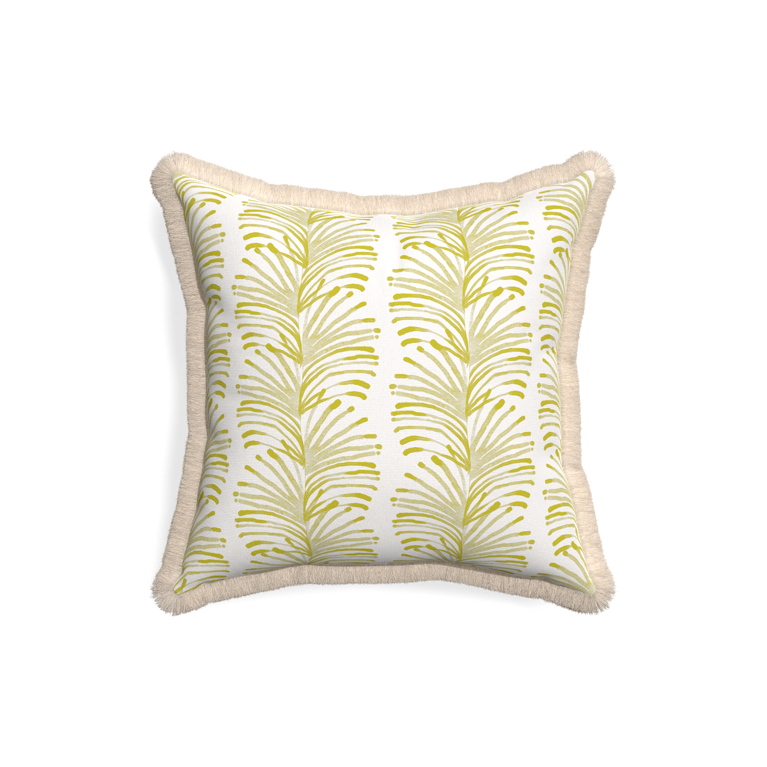 18-square emma chartreuse custom yellow stripe chartreusepillow with cream fringe on white background