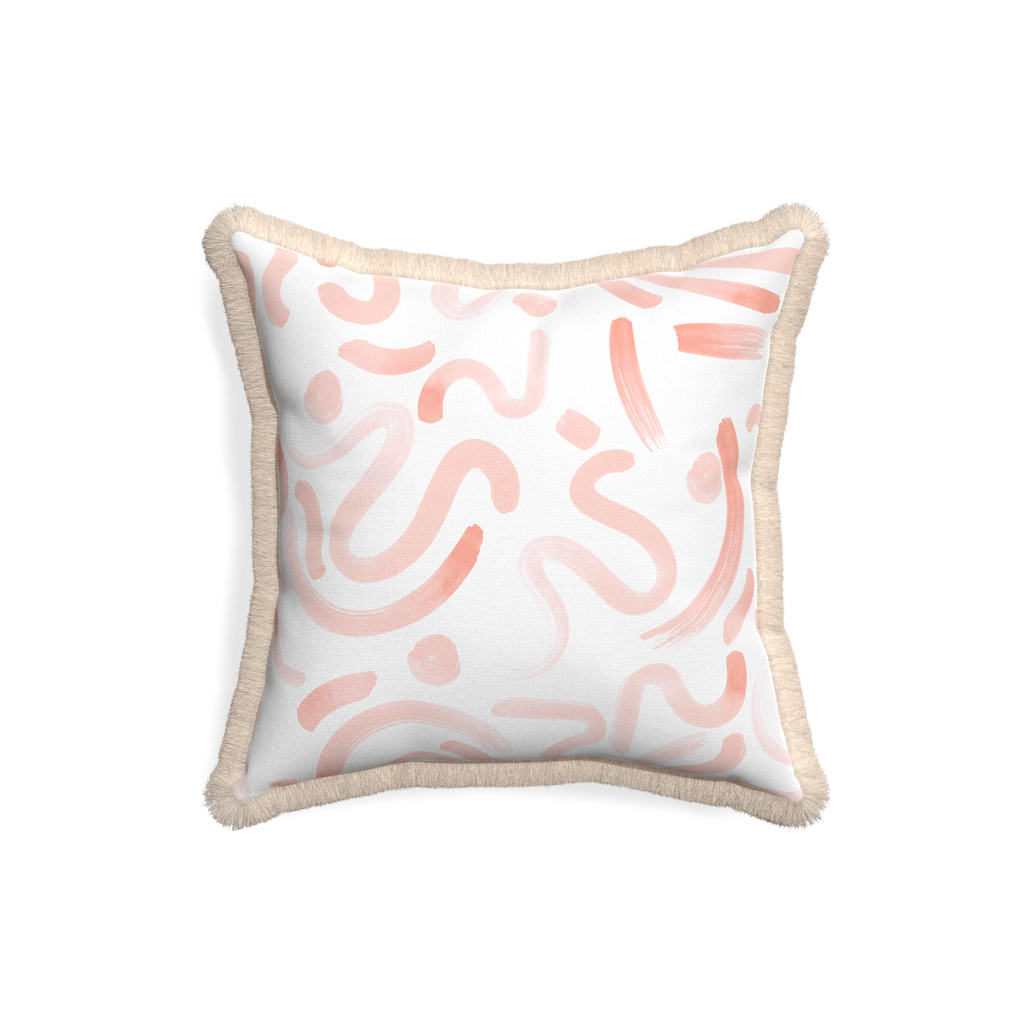 18-square hockney pink custom pink graphicpillow with cream fringe on white background
