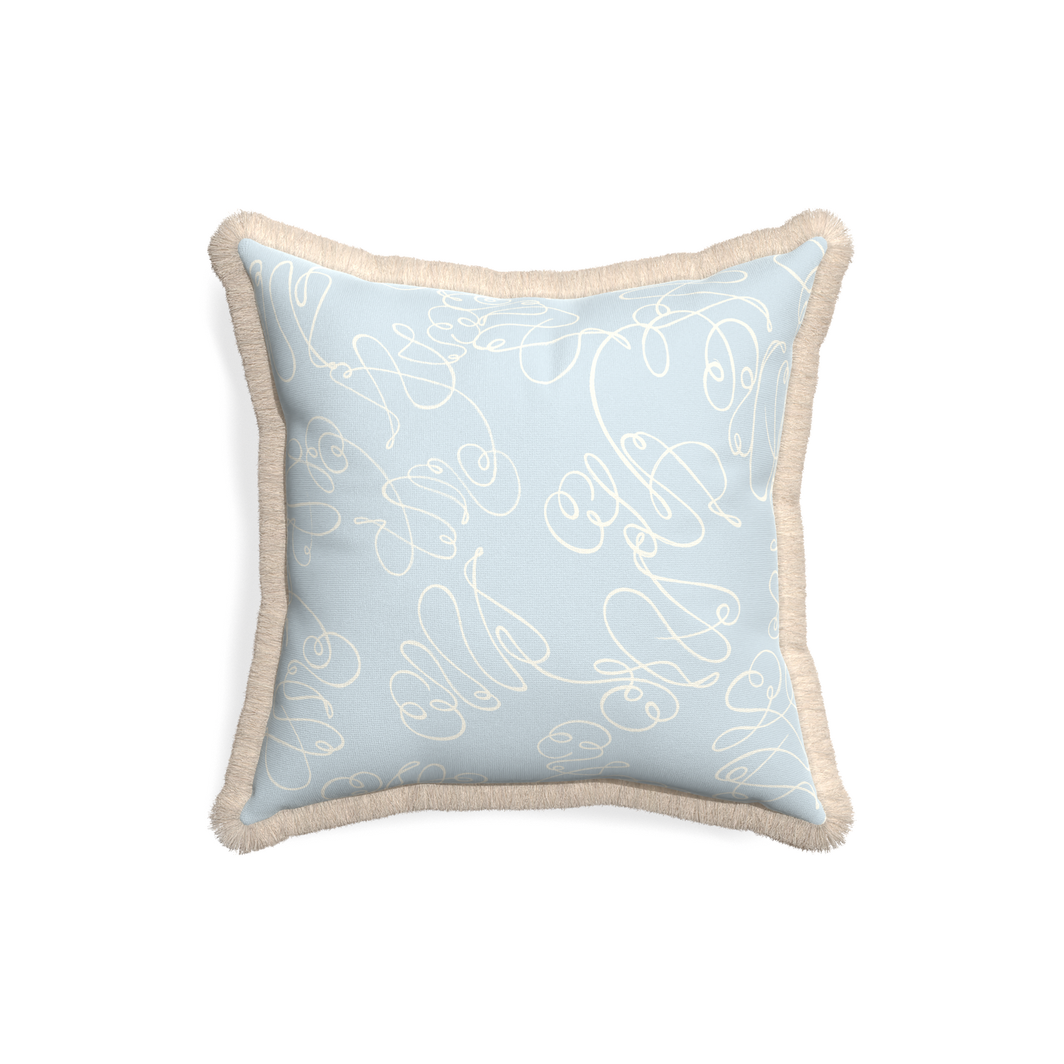 18-square mirabella custom powder blue abstractpillow with cream fringe on white background