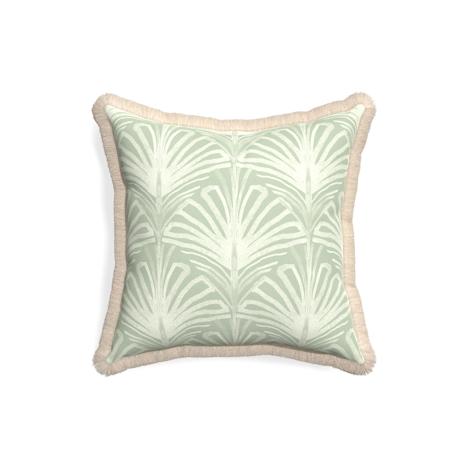 18-square suzy sage custom sage green palmpillow with cream fringe on white background