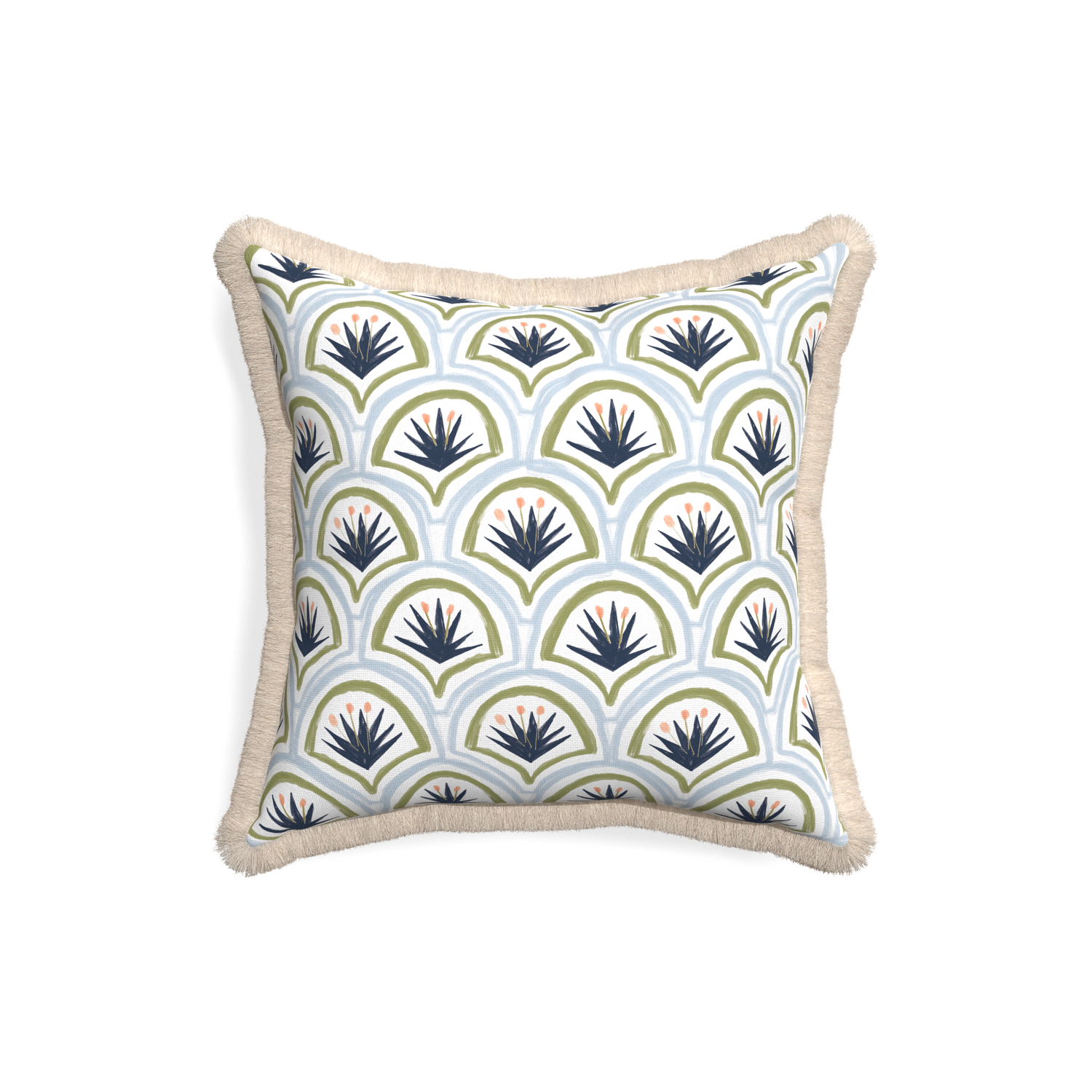 18-square thatcher midnight custom art deco palm patternpillow with cream fringe on white background