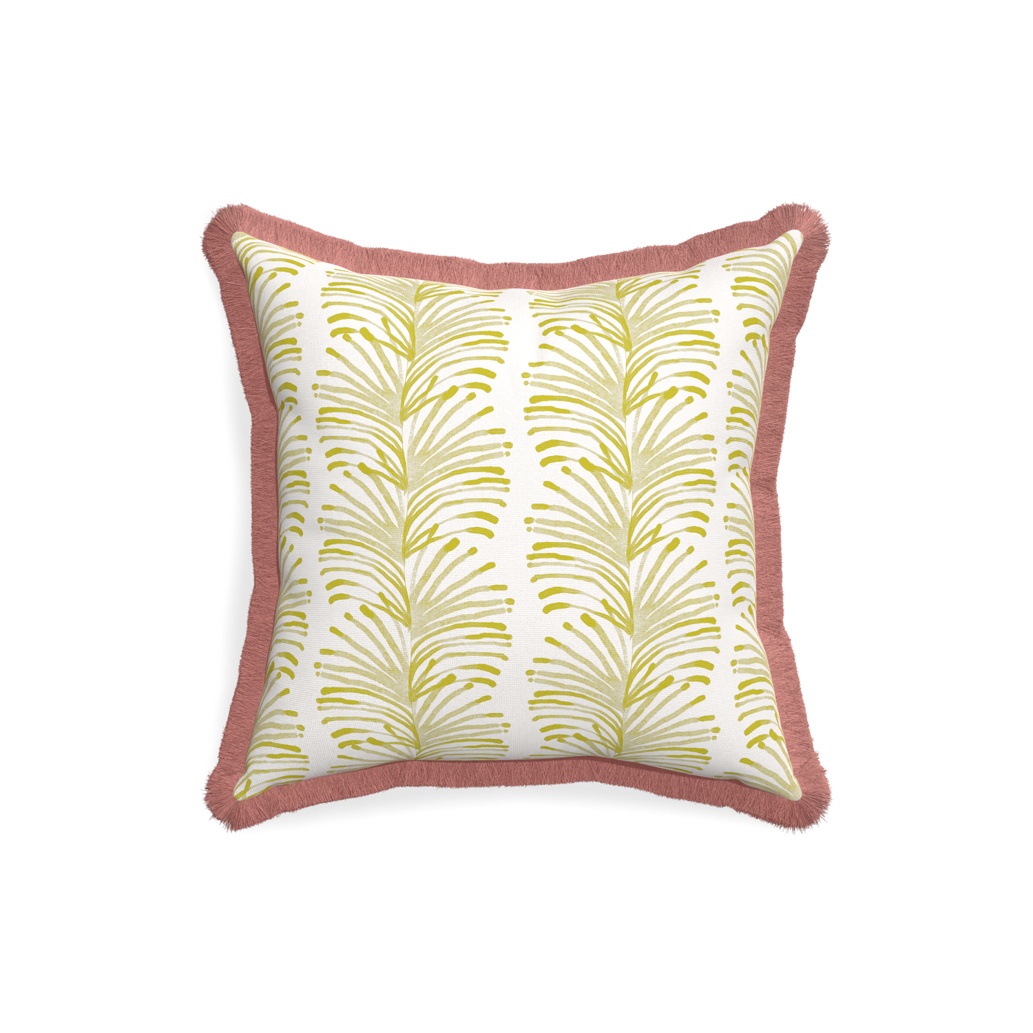 18-square emma chartreuse custom yellow stripe chartreusepillow with d fringe on white background