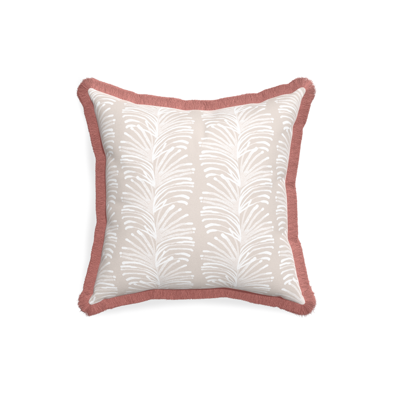 18-square emma sand custom sand colored botanical stripepillow with d fringe on white background