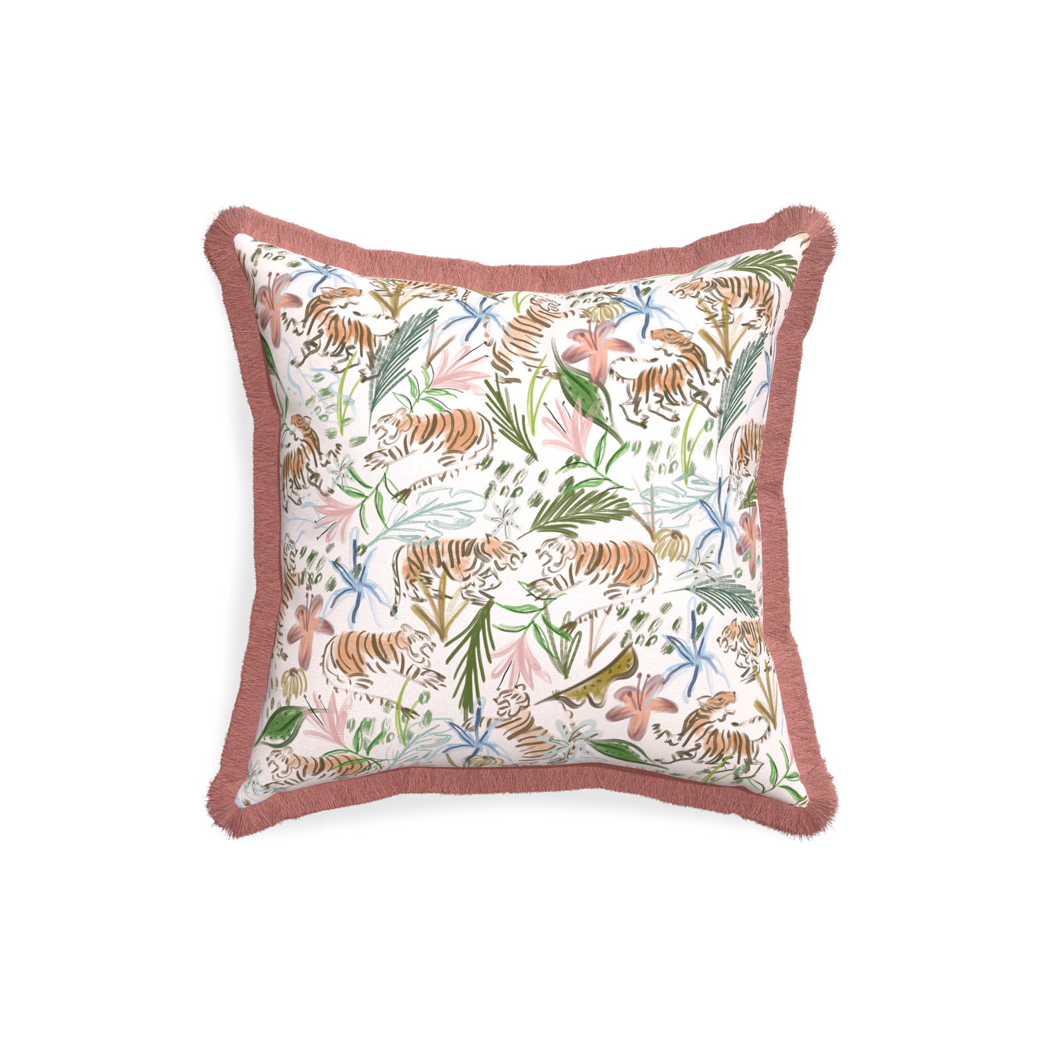 18-square frida pink custom pink chinoiserie tigerpillow with d fringe on white background