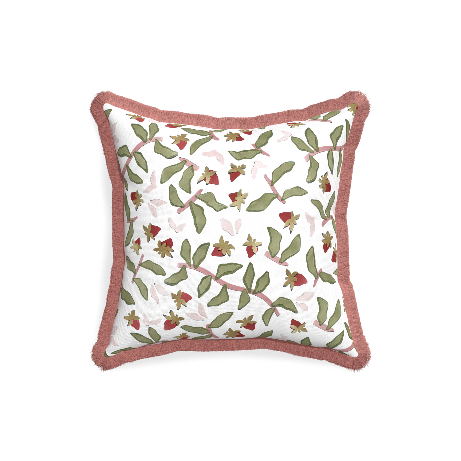 18-square nellie custom strawberry & botanicalpillow with d fringe on white background