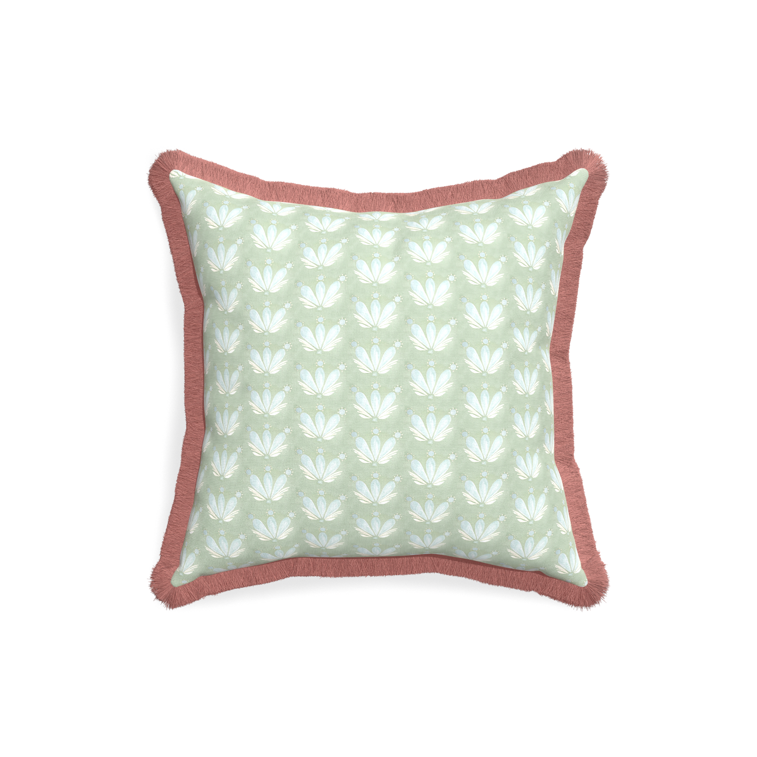 18-square serena sea salt custom blue & green floral drop repeatpillow with d fringe on white background