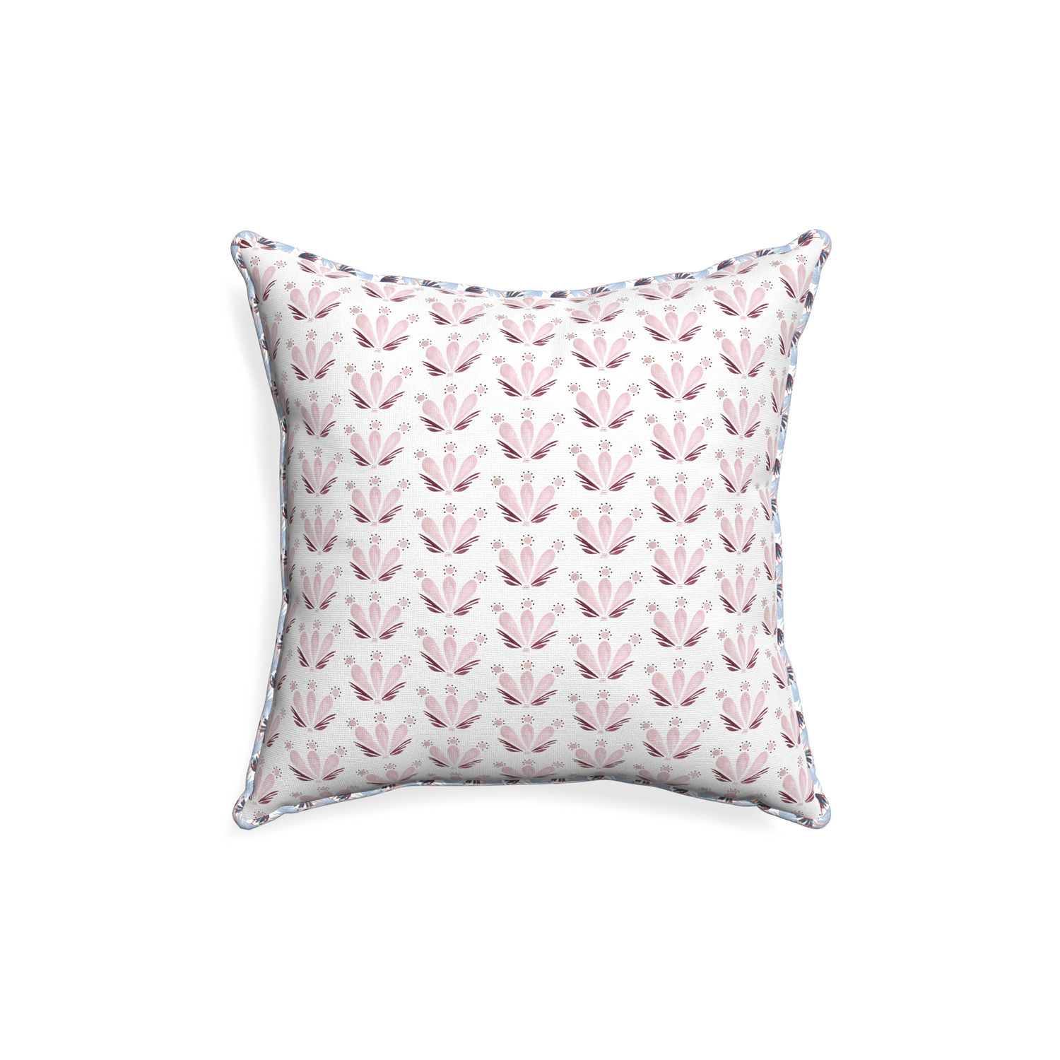 18-square serena pink custom pink & burgundy drop repeat floralpillow with e piping on white background