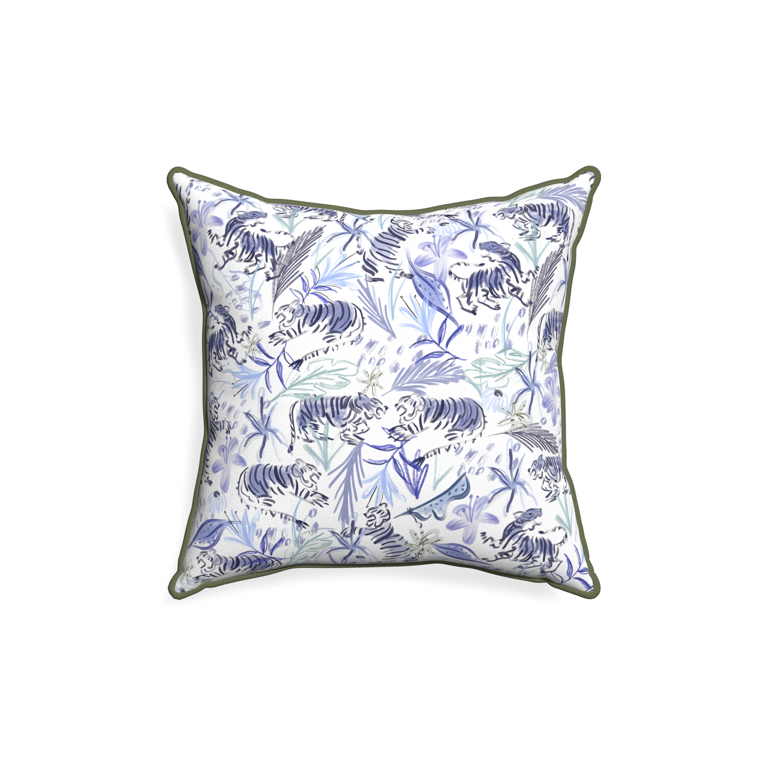 18-square frida blue custom blue with intricate tiger designpillow with f piping on white background