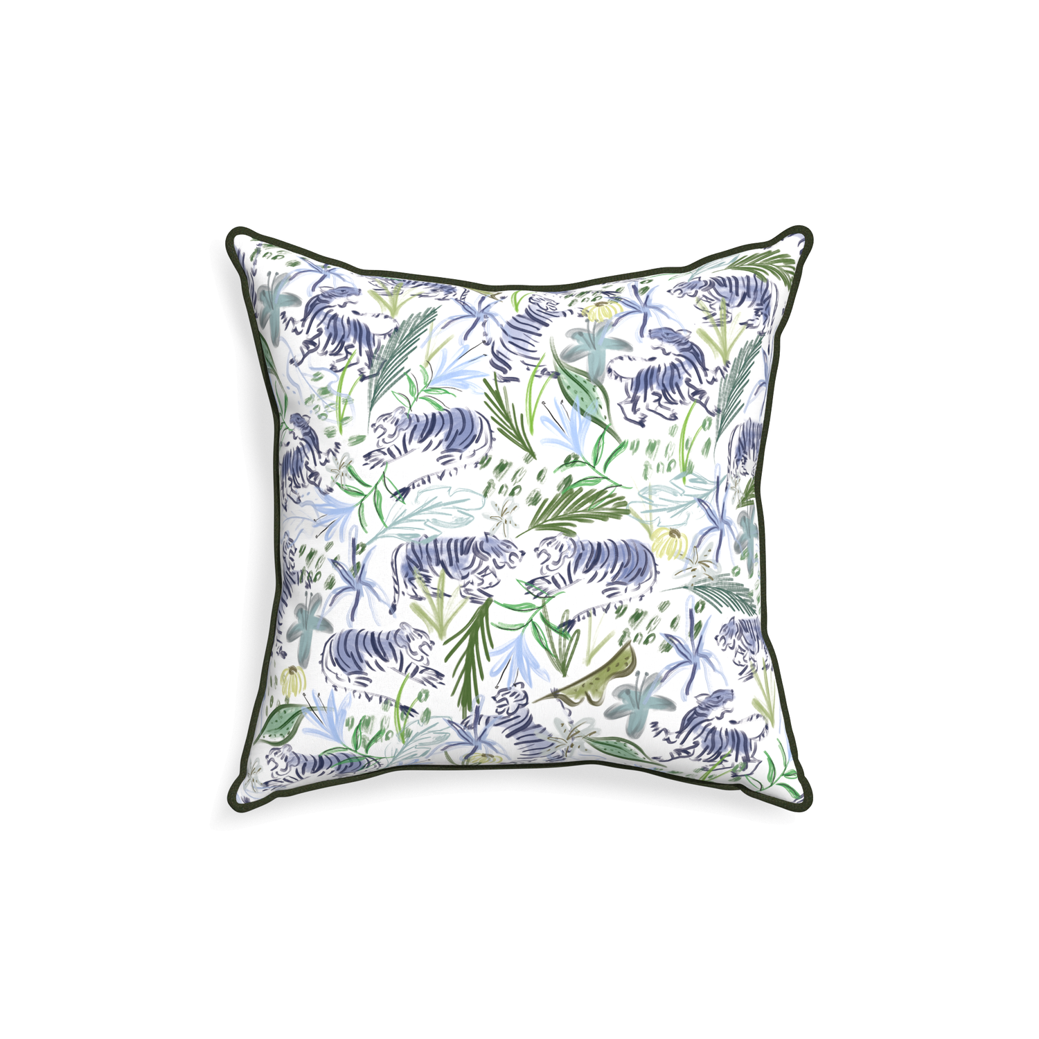 18-square frida green custom green tigerpillow with f piping on white background