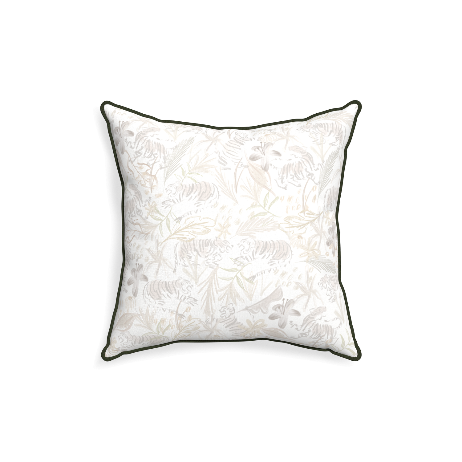 18-square frida sand custom beige chinoiserie tigerpillow with f piping on white background