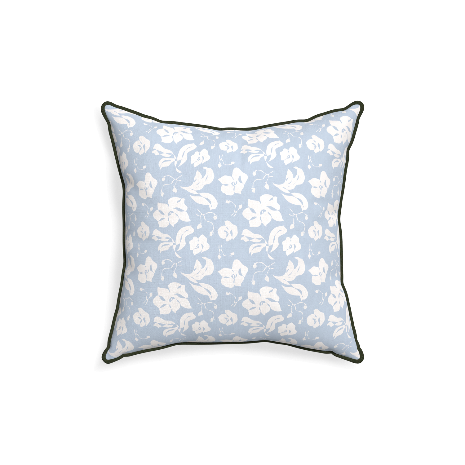 18-square georgia custom cornflower blue floralpillow with f piping on white background