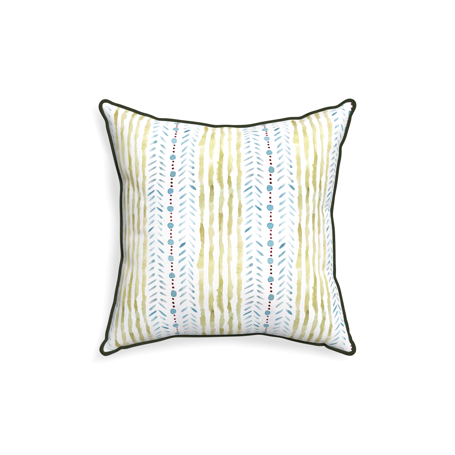 18-square julia custom blue & green stripedpillow with f piping on white background