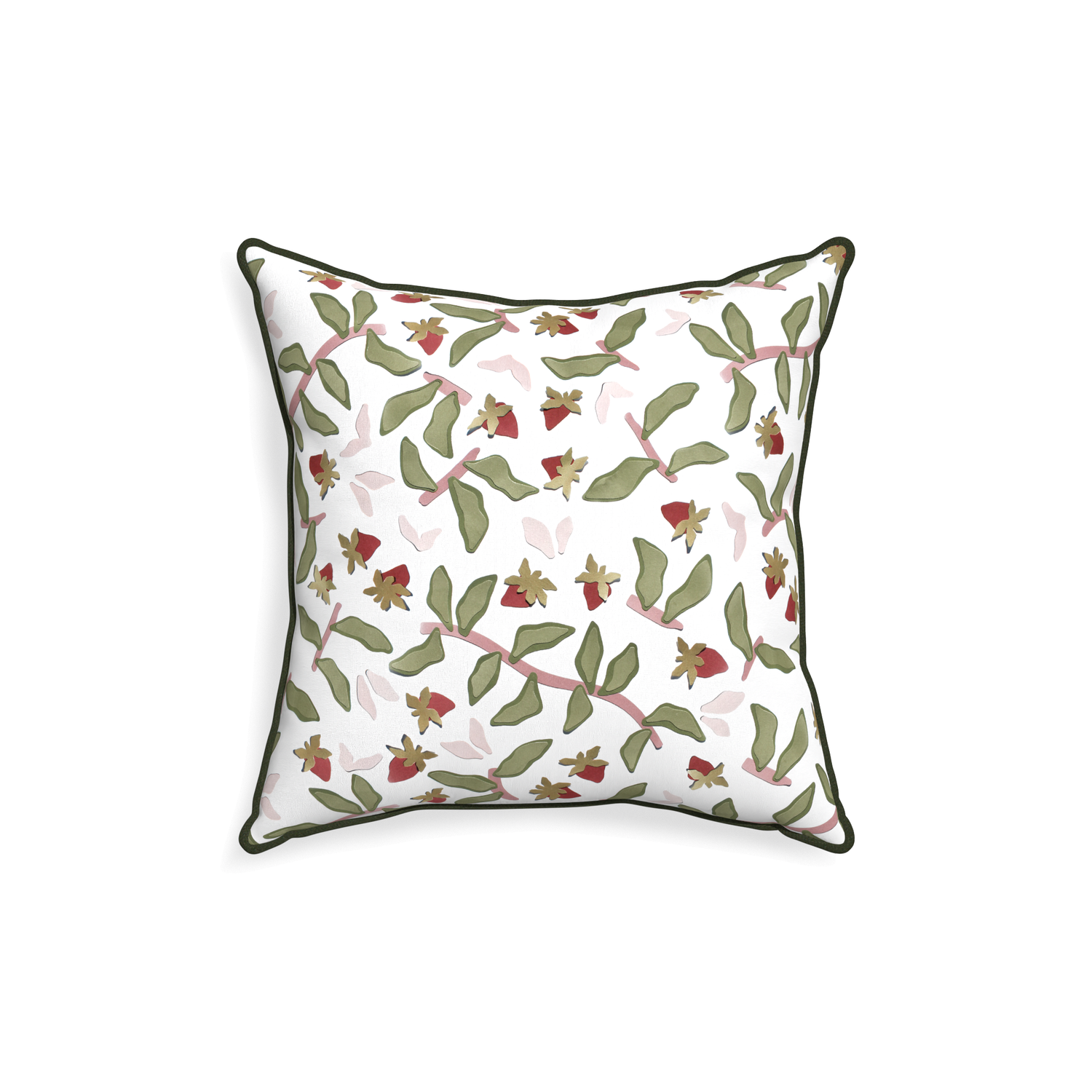 18-square nellie custom strawberry & botanicalpillow with f piping on white background