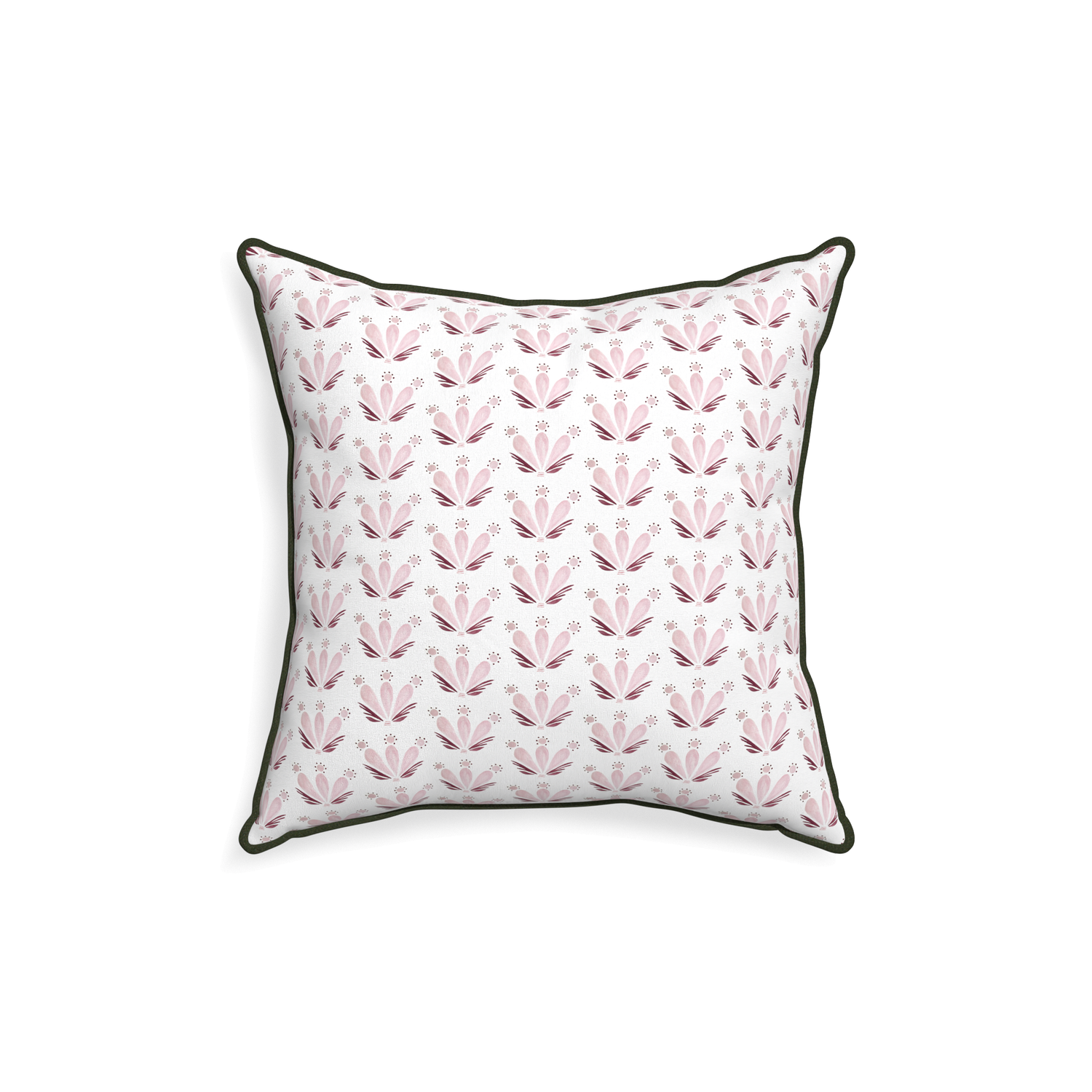 18-square serena pink custom pink & burgundy drop repeat floralpillow with f piping on white background