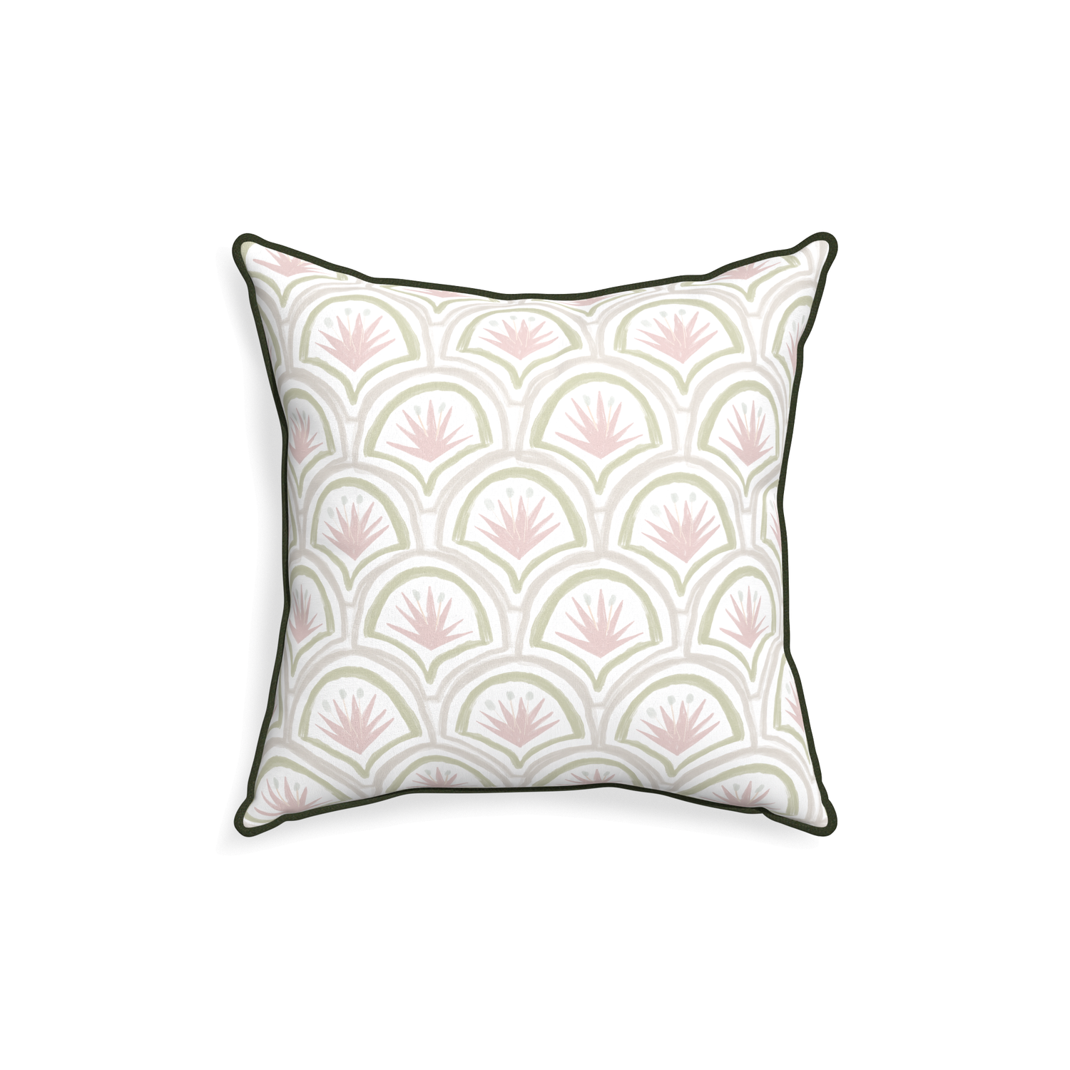 18-square thatcher rose custom pink & green palmpillow with f piping on white background