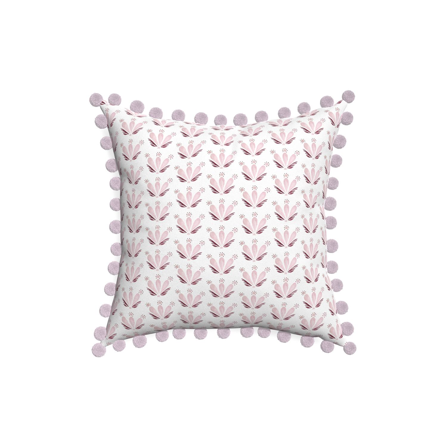 18-square serena pink custom pink & burgundy drop repeat floralpillow with l on white background