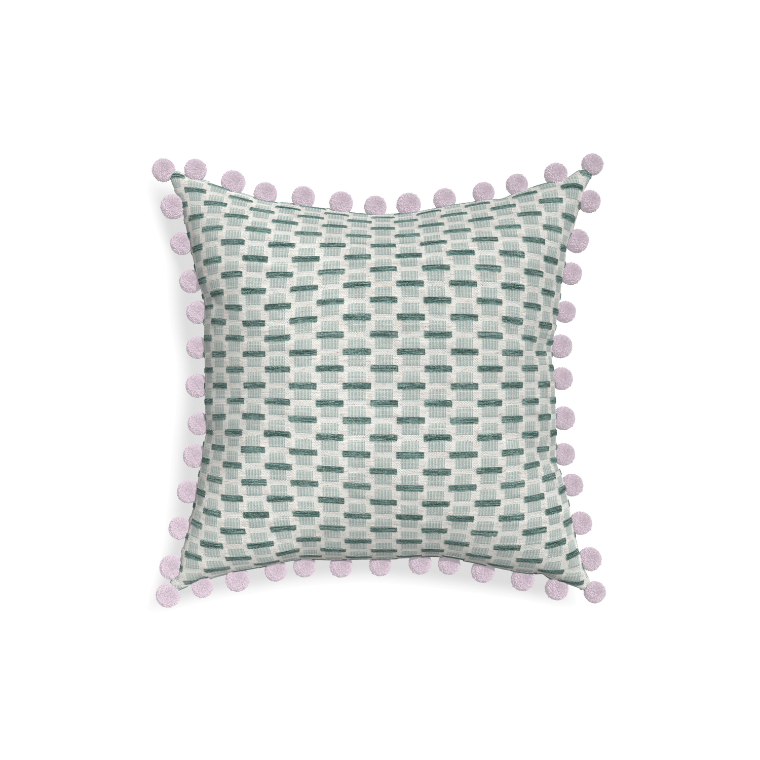 18-square willow mint custom green geometric chenillepillow with l on white background