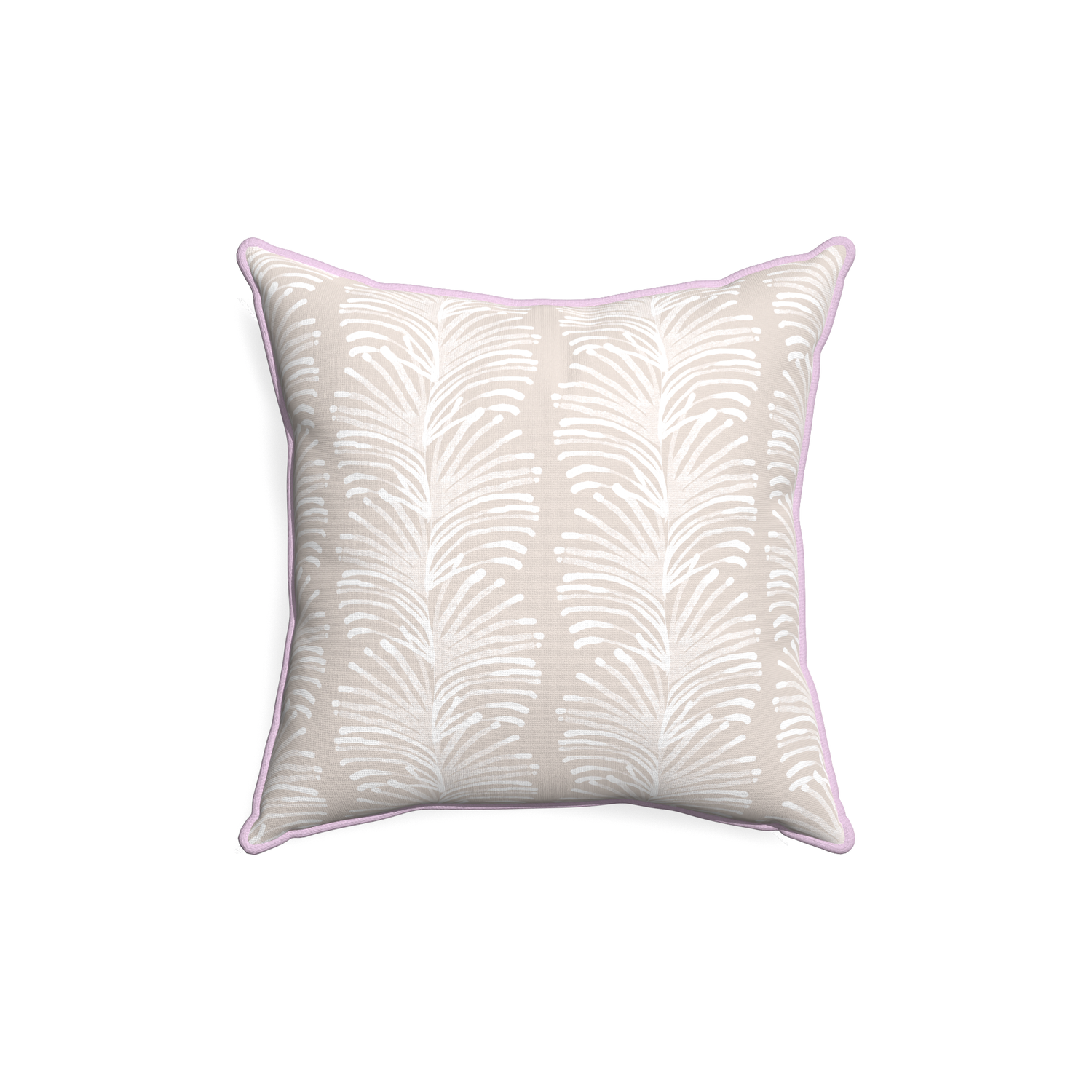 18-square emma sand custom sand colored botanical stripepillow with l piping on white background