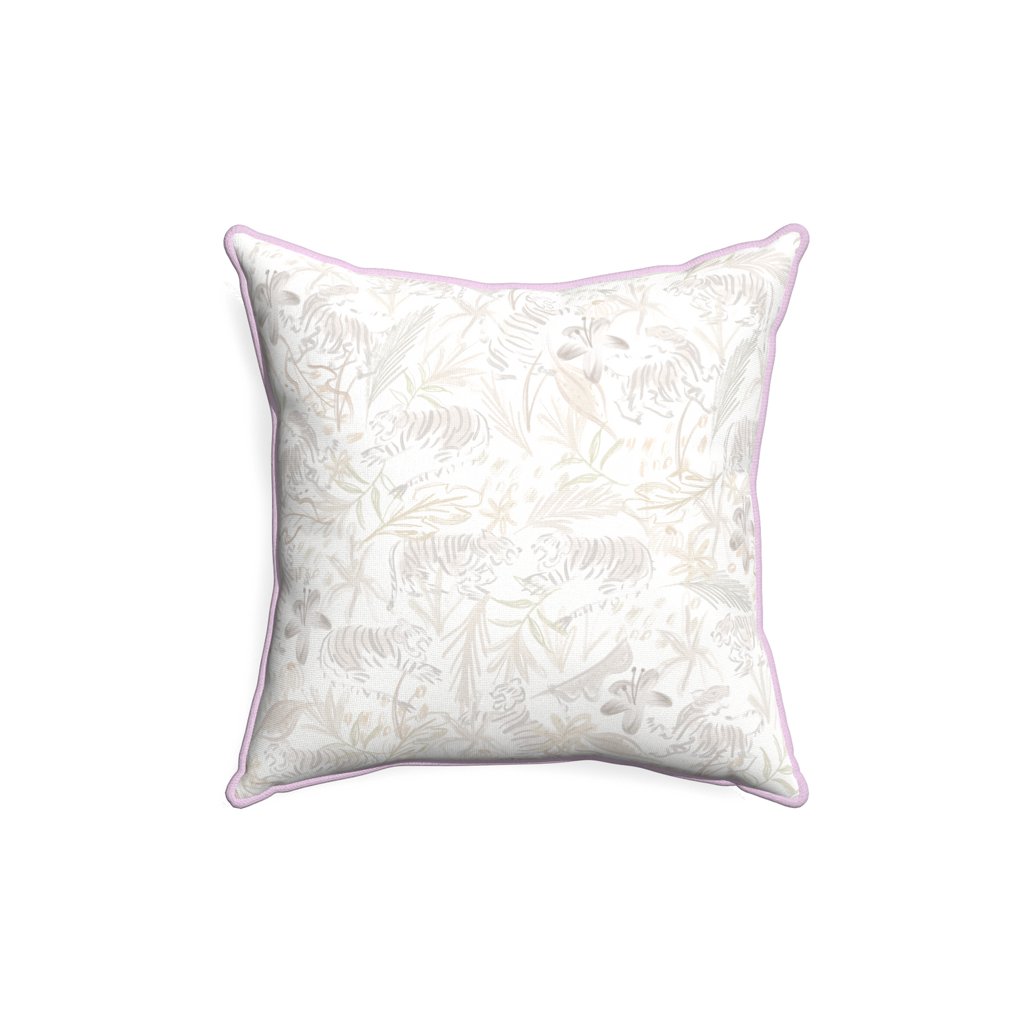 18-square frida sand custom beige chinoiserie tigerpillow with l piping on white background
