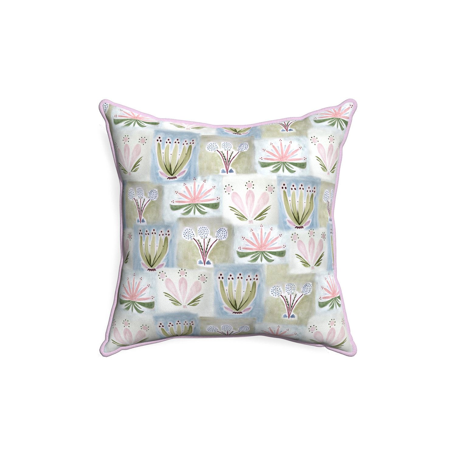 18-square harper custom hand-painted floralpillow with l piping on white background