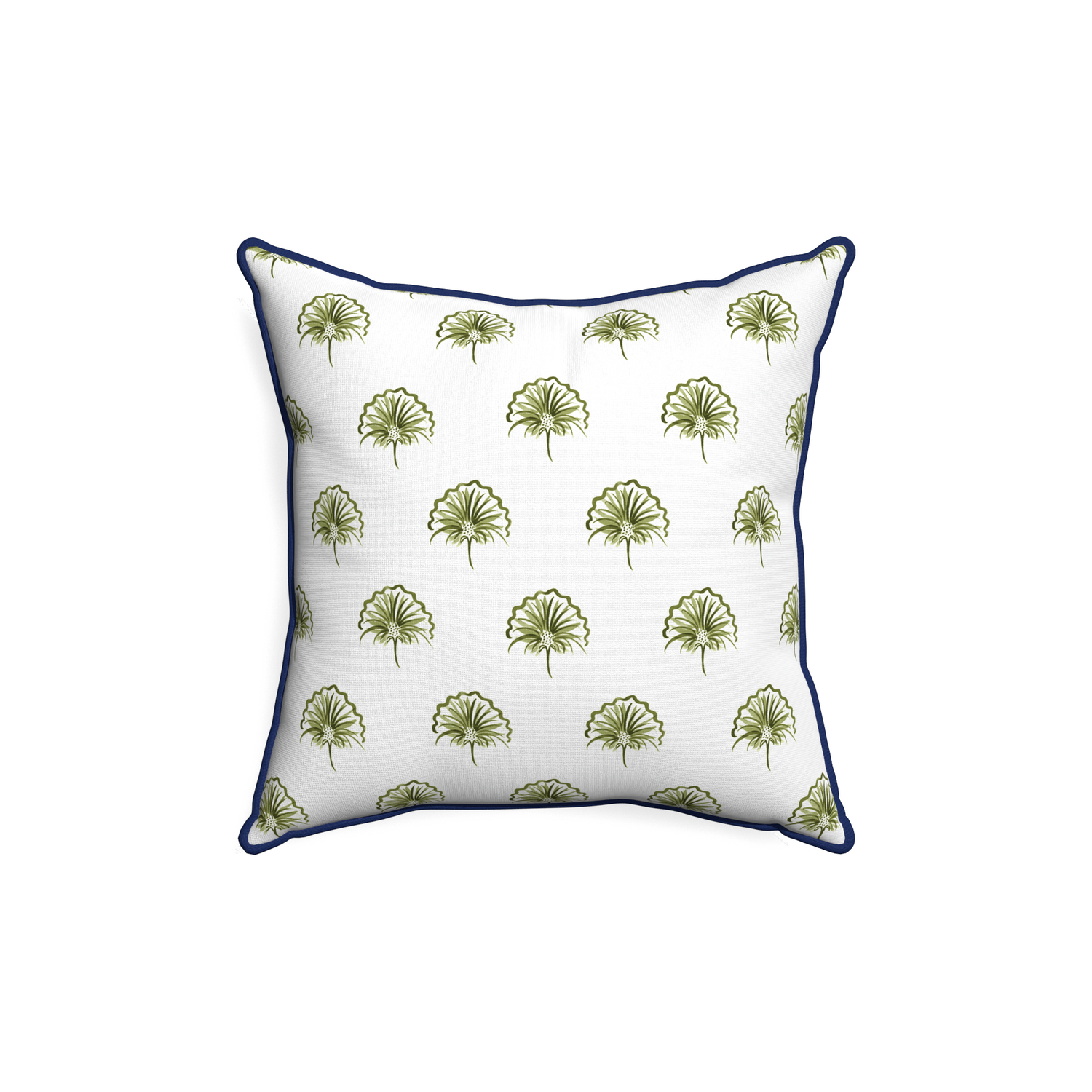 18-square penelope moss custom green floralpillow with midnight piping on white background