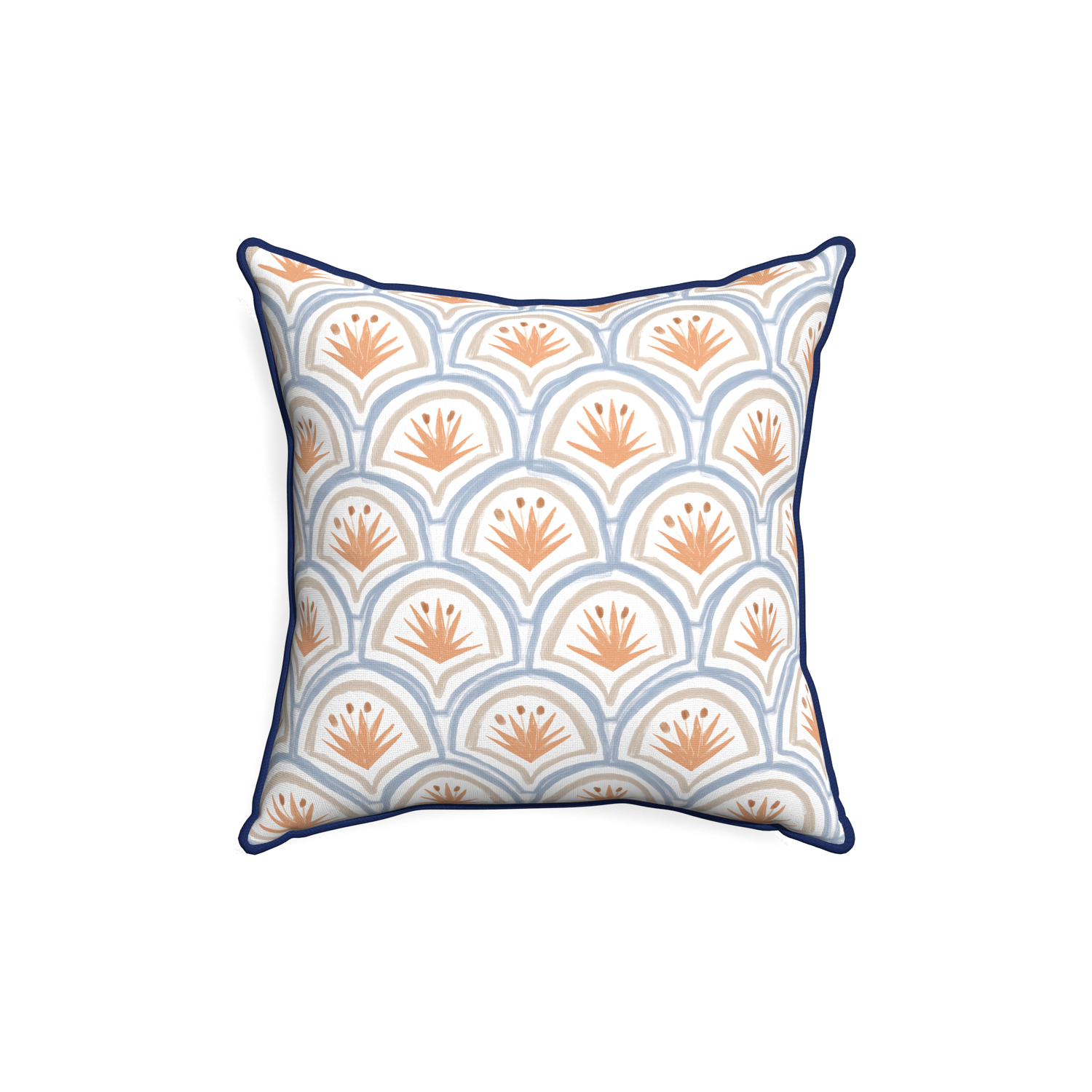 18-square thatcher apricot custom art deco palm patternpillow with midnight piping on white background
