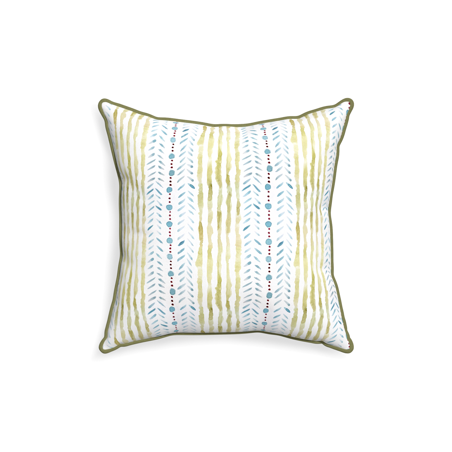 square blue and green striped pillow with moss green piping