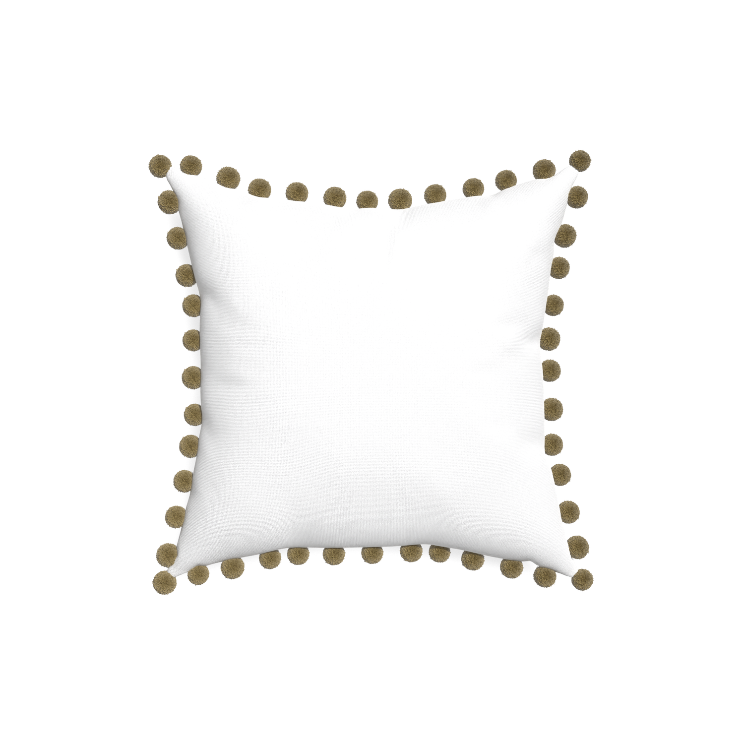 18-square snow custom white cottonpillow with olive pom pom on white background