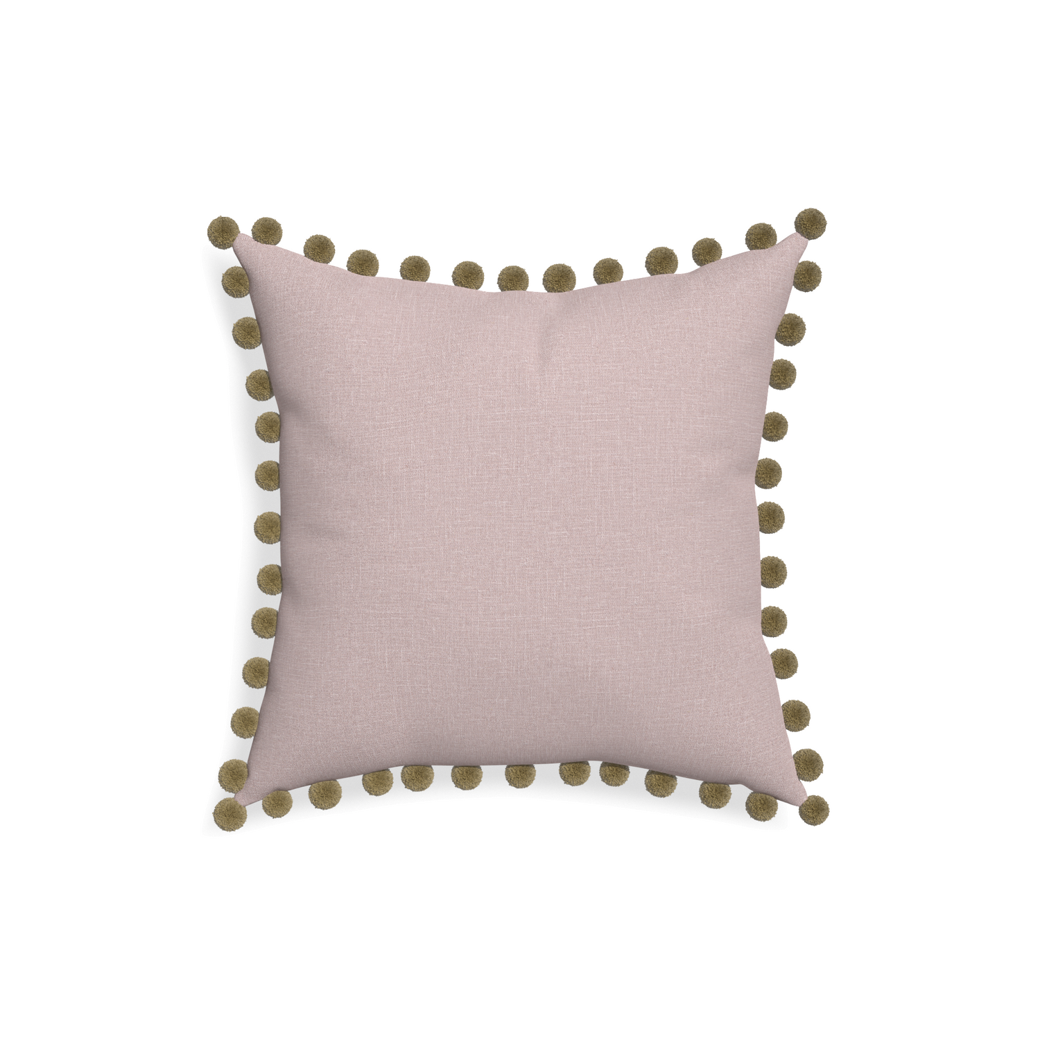 18-square orchid custom mauve pinkpillow with olive pom pom on white background