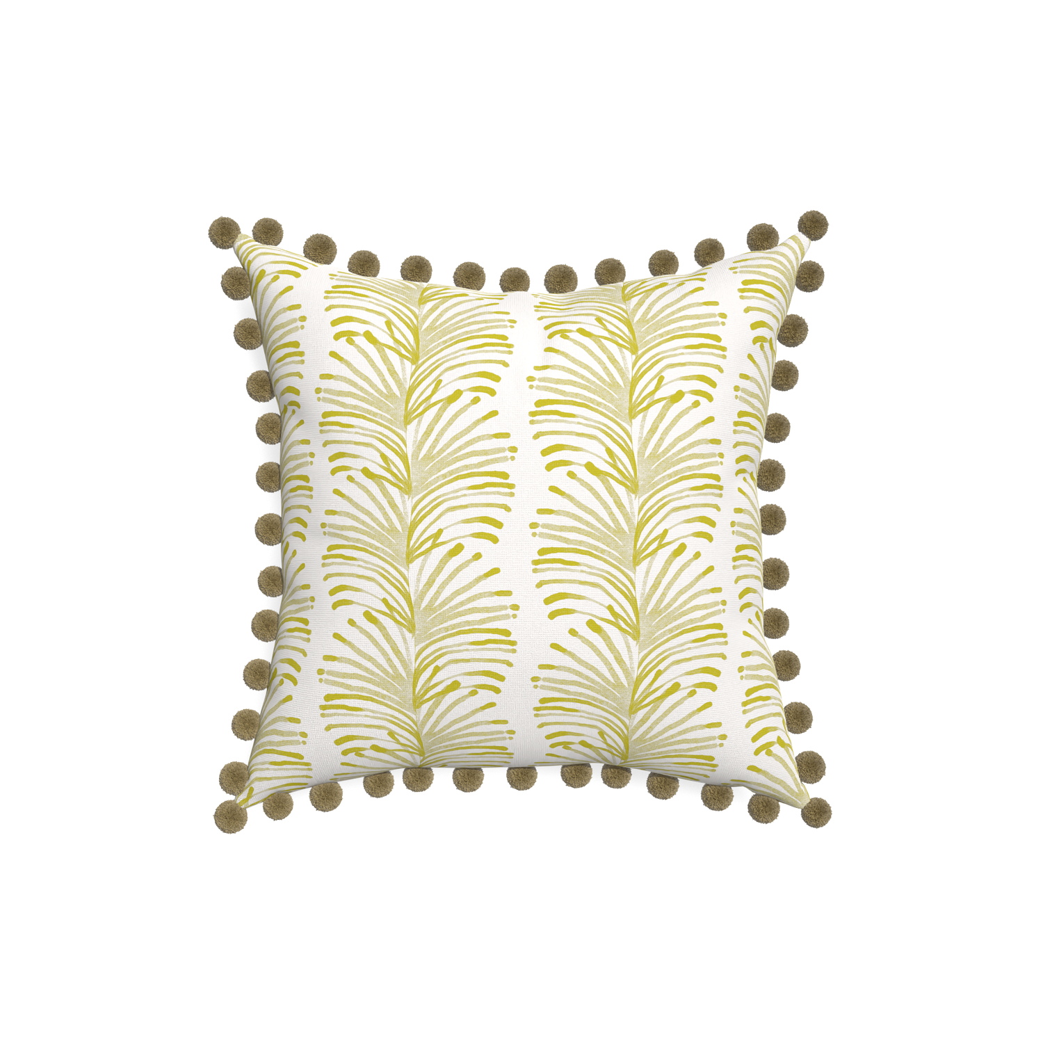 18-square emma chartreuse custom yellow stripe chartreusepillow with olive pom pom on white background