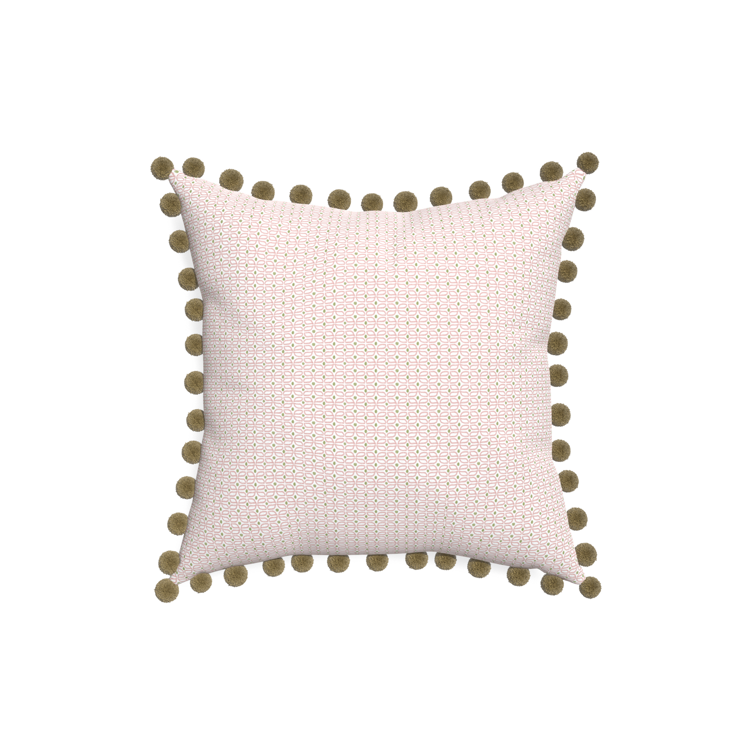 18-square loomi pink custom pink geometricpillow with olive pom pom on white background