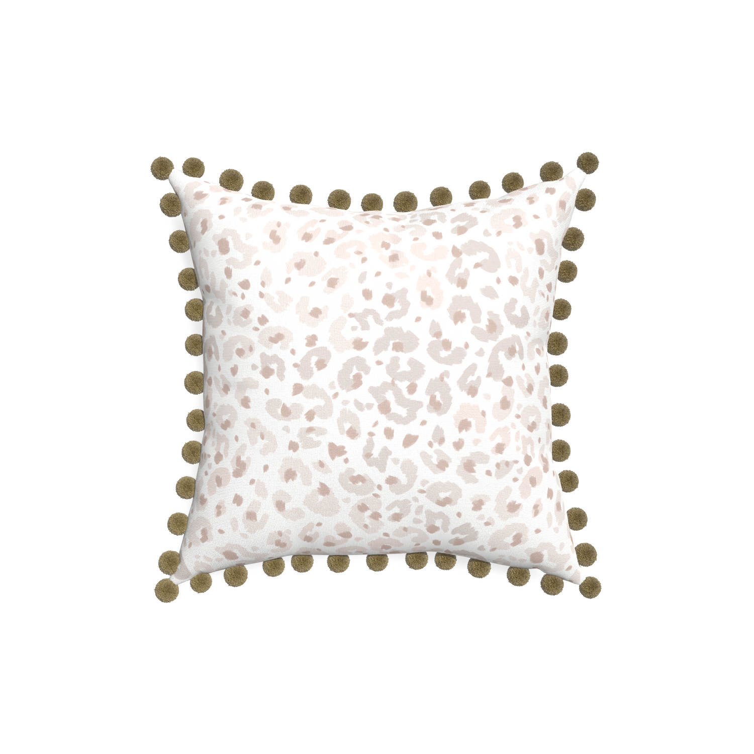 18-square rosie custom beige animal printpillow with olive pom pom on white background