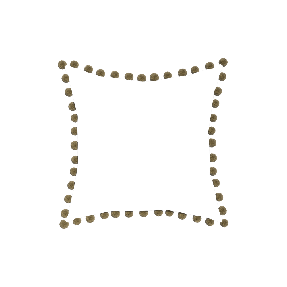 18-square ruby moss custom pillow with olive pom pom on white background