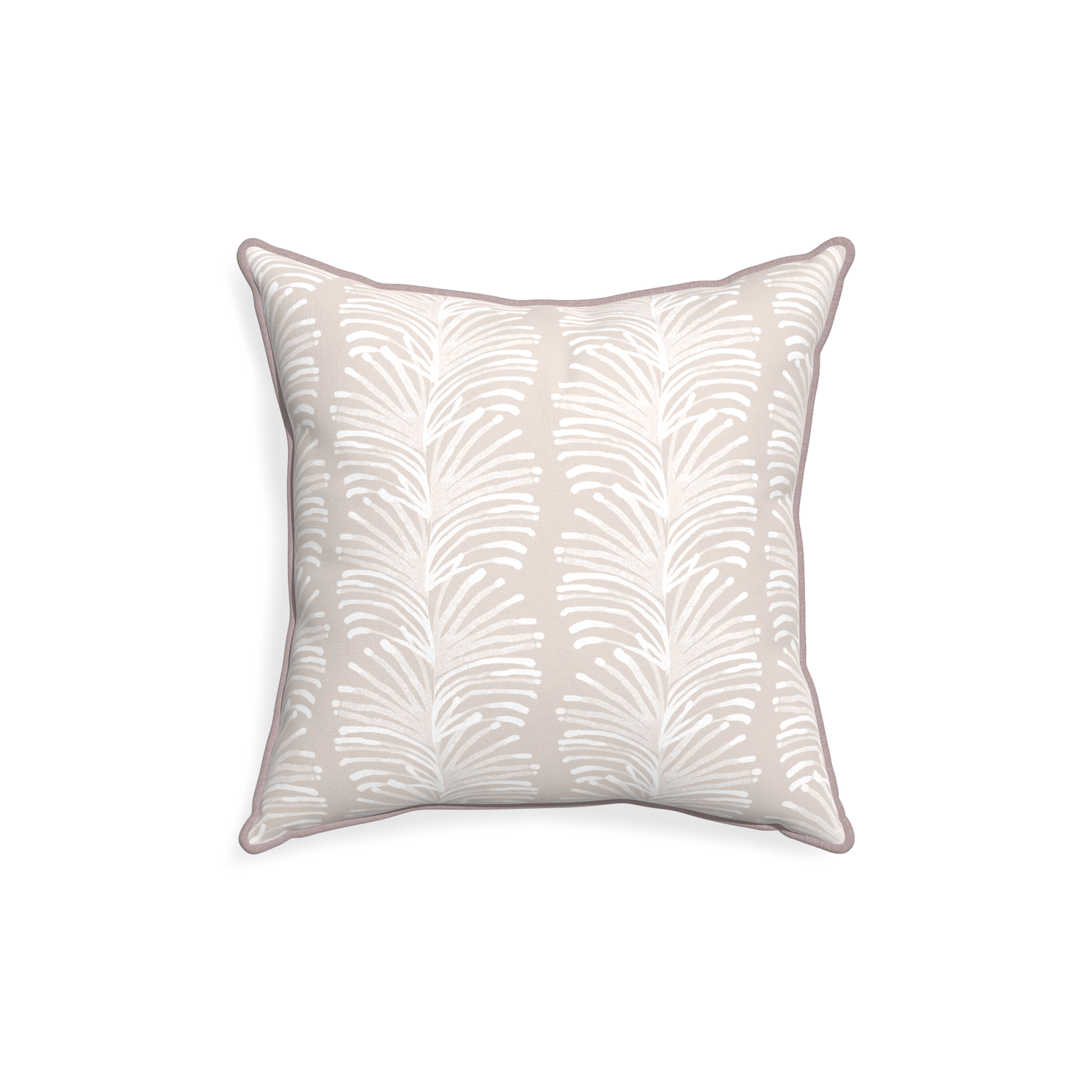18-square emma sand custom sand colored botanical stripepillow with orchid piping on white background