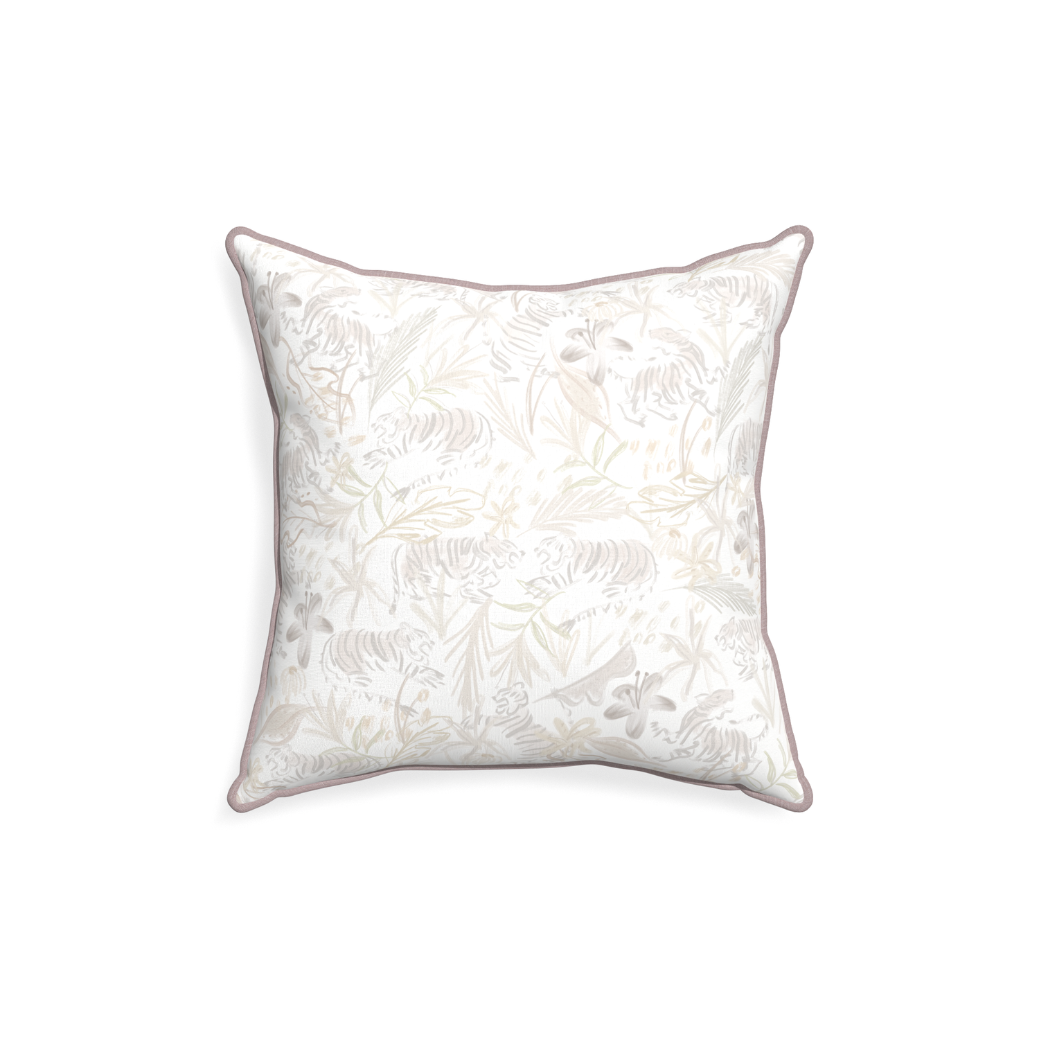 18-square frida sand custom beige chinoiserie tigerpillow with orchid piping on white background
