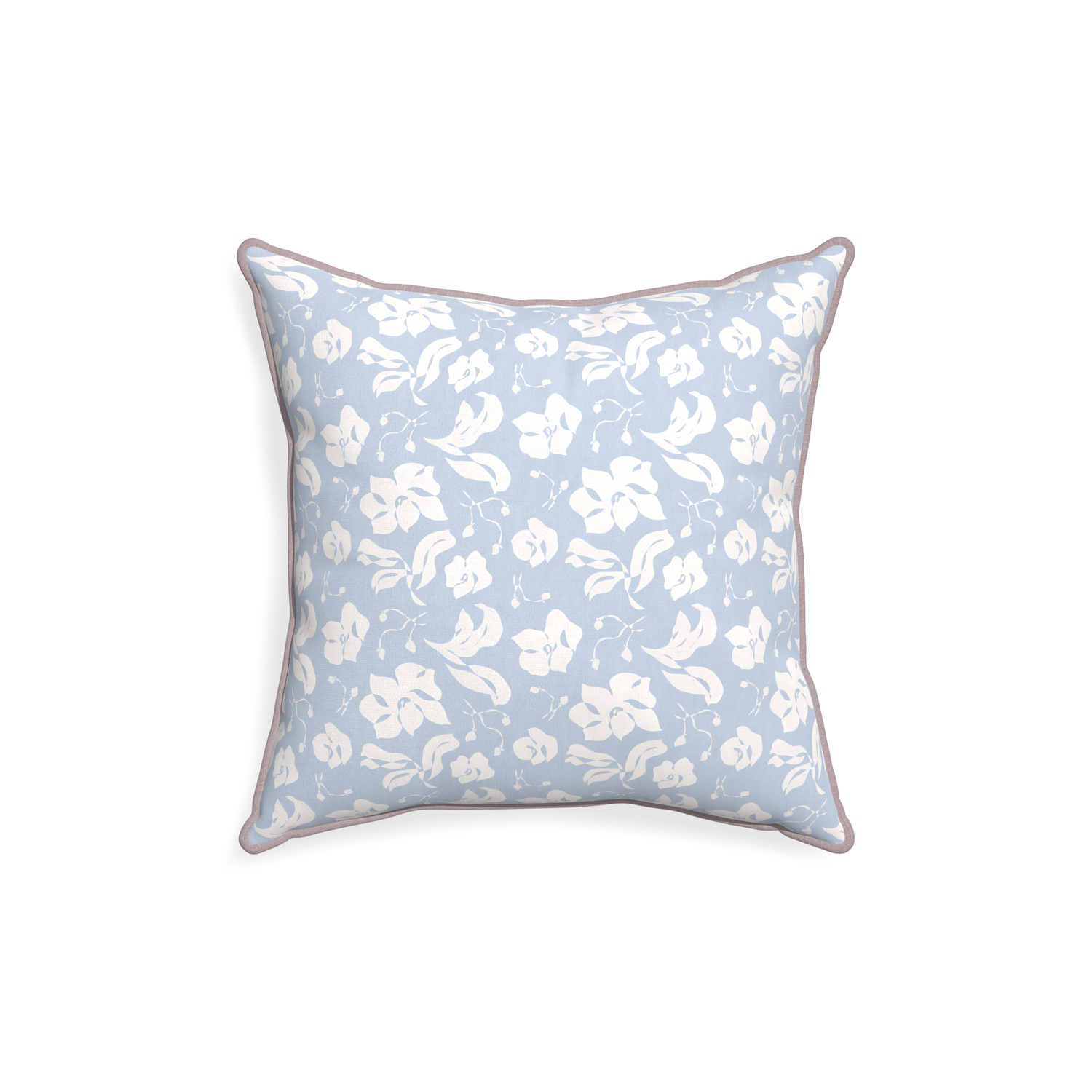 18-square georgia custom cornflower blue floralpillow with orchid piping on white background