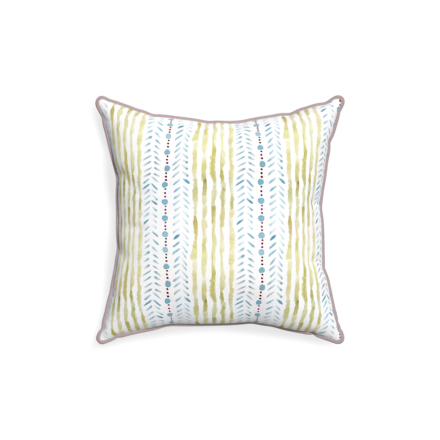 18-square julia custom blue & green stripedpillow with orchid piping on white background