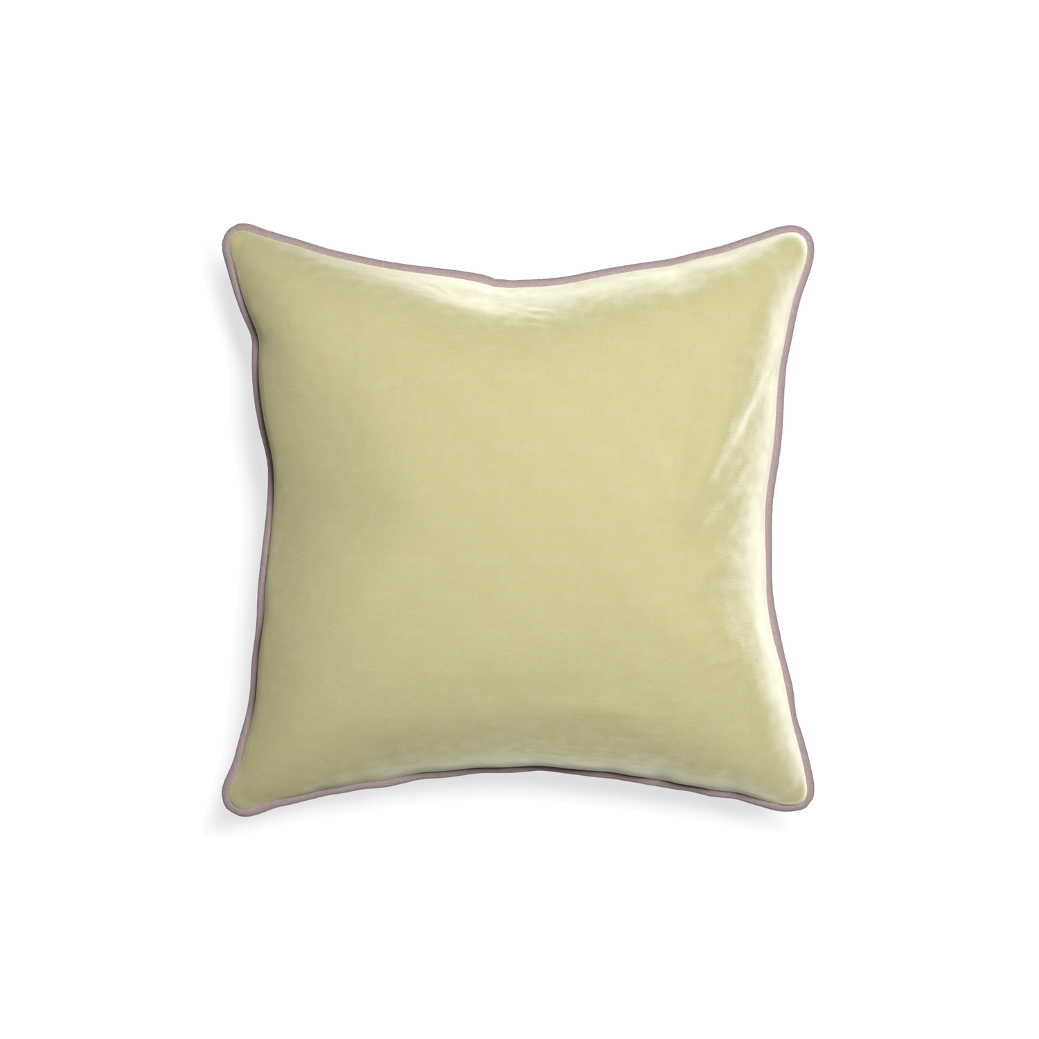 18-square pear velvet custom light greenpillow with orchid piping on white background