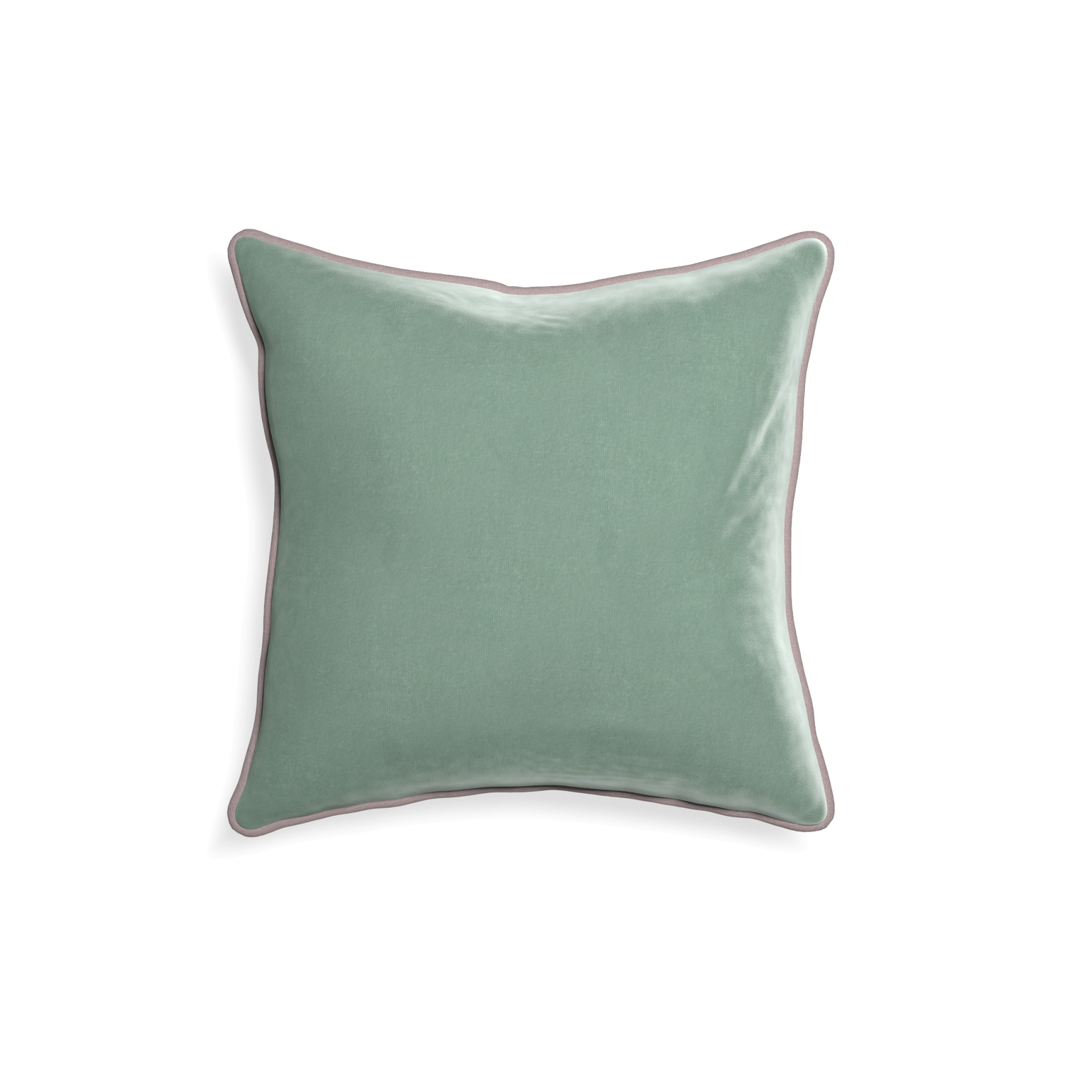 18-square sea salt velvet custom blue greenpillow with orchid piping on white background