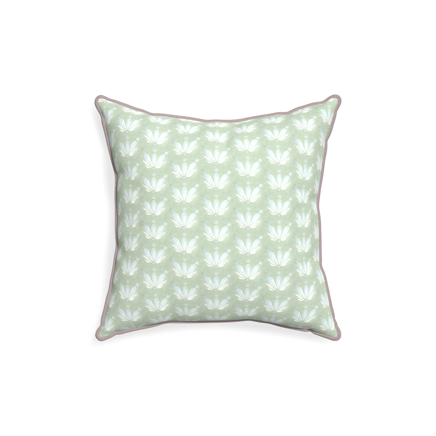 18-square serena sea salt custom blue & green floral drop repeatpillow with orchid piping on white background