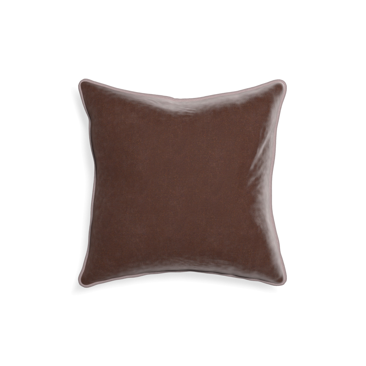18-square walnut velvet custom brownpillow with orchid piping on white background