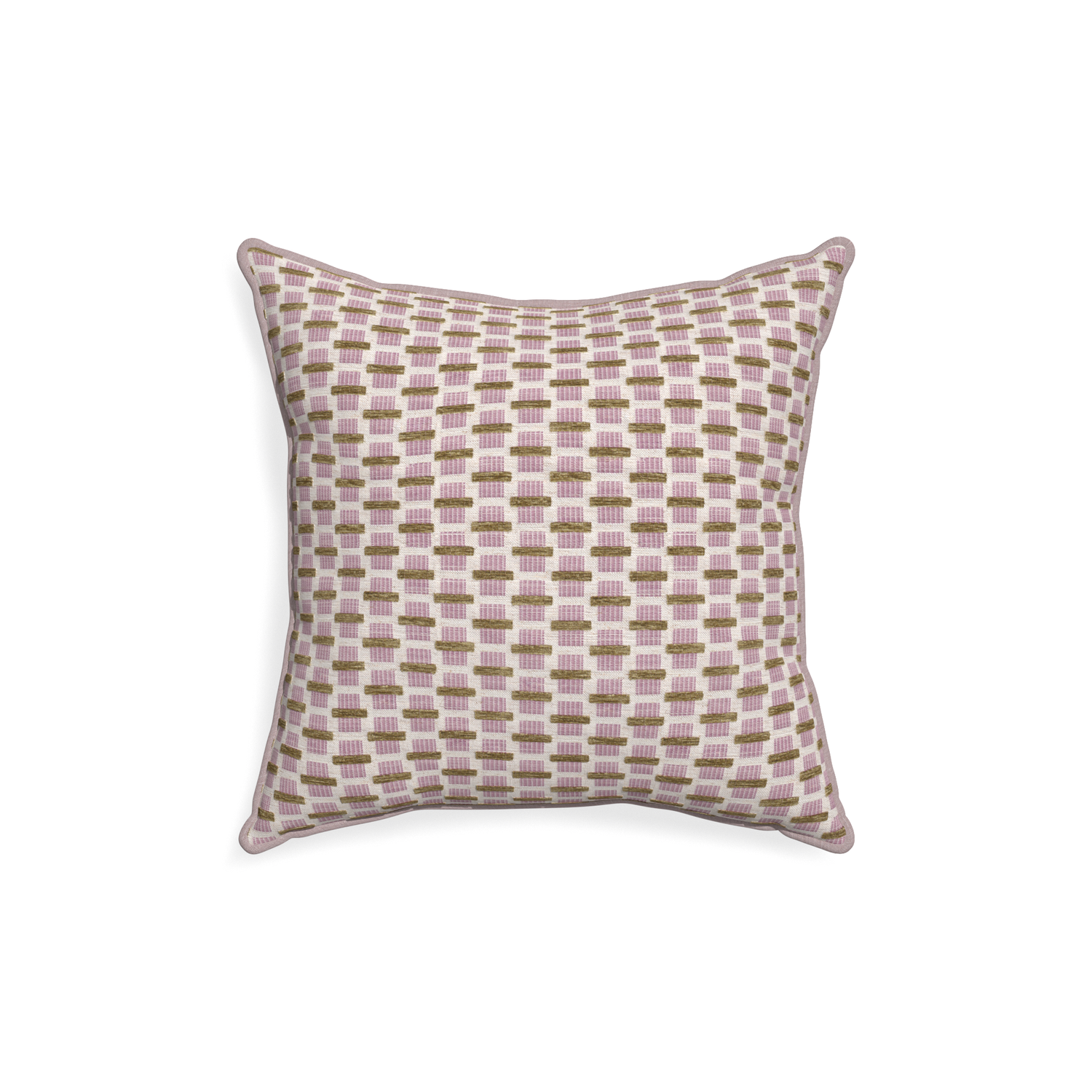 18-square willow orchid custom pink geometric chenillepillow with orchid piping on white background