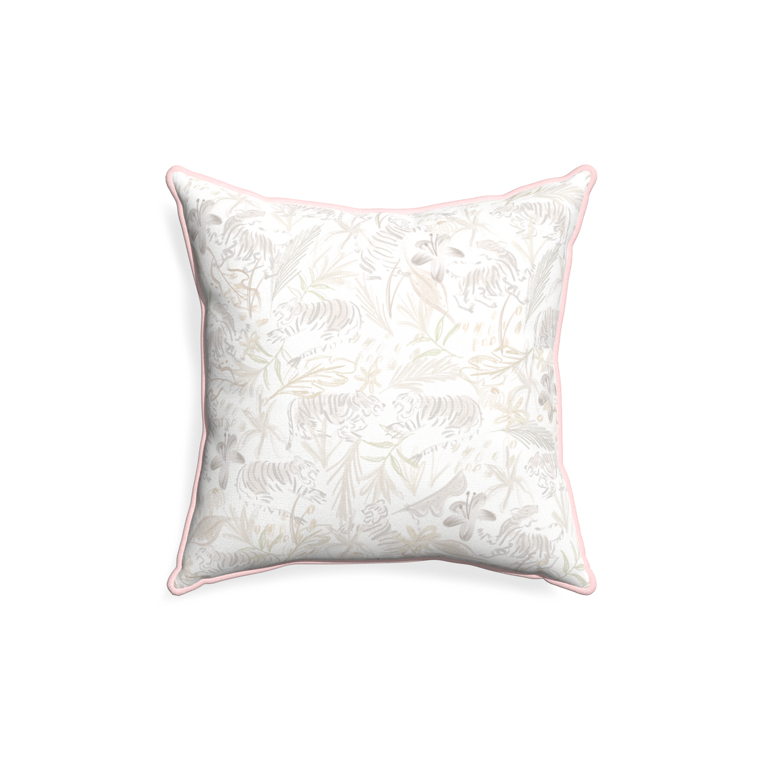18-square frida sand custom beige chinoiserie tigerpillow with petal piping on white background